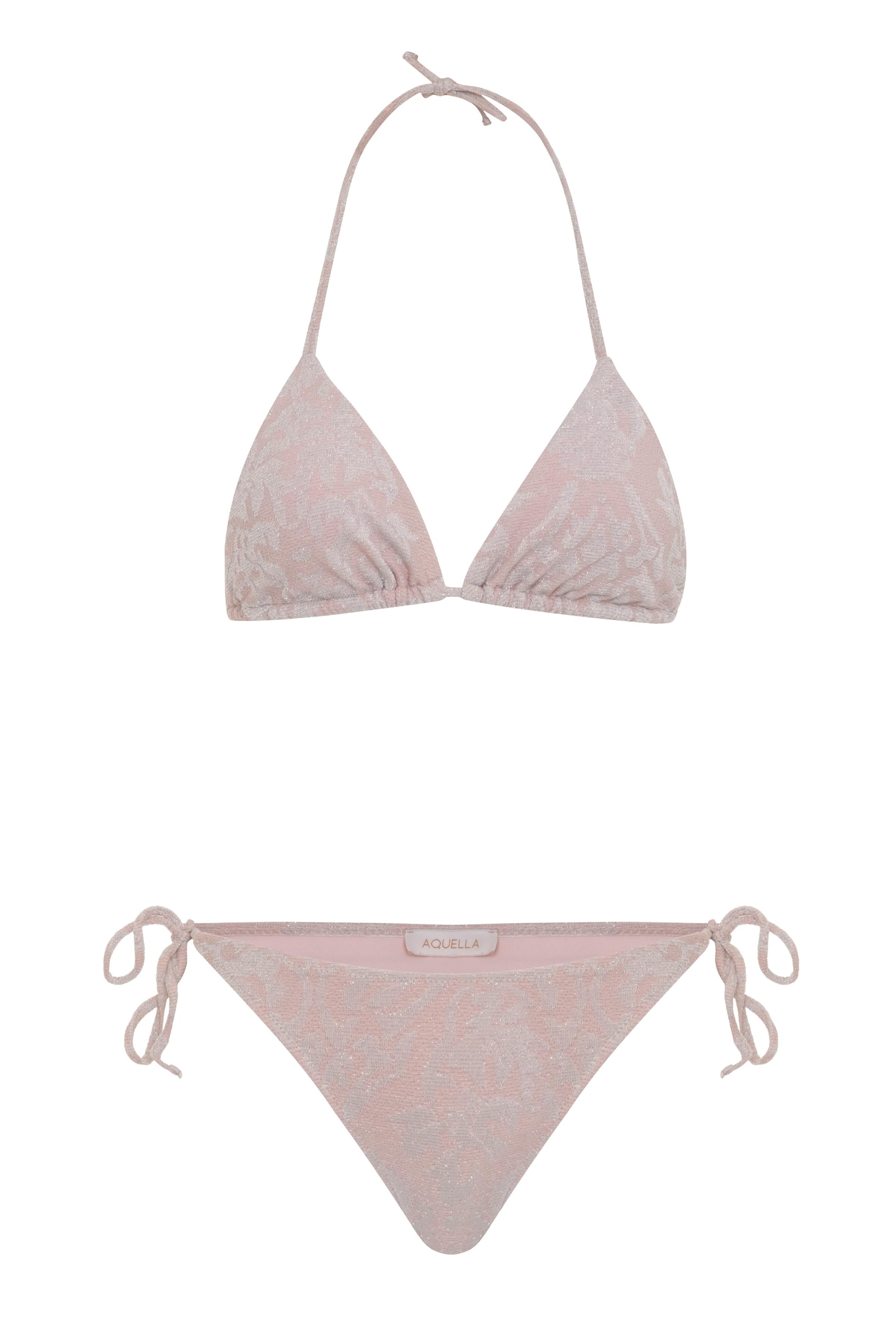 Dokulu Simli Pudra Üçgen Bikini Takım