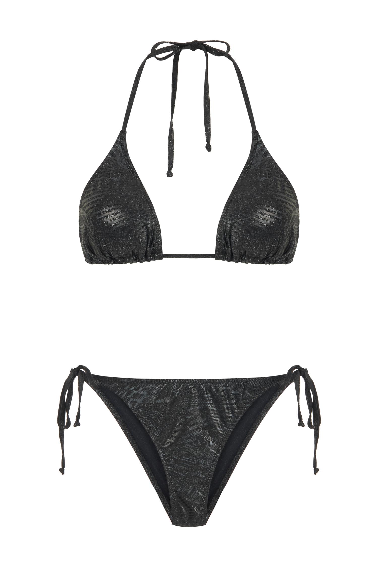 Dokulu Siyah Üçgen Bikini Takım