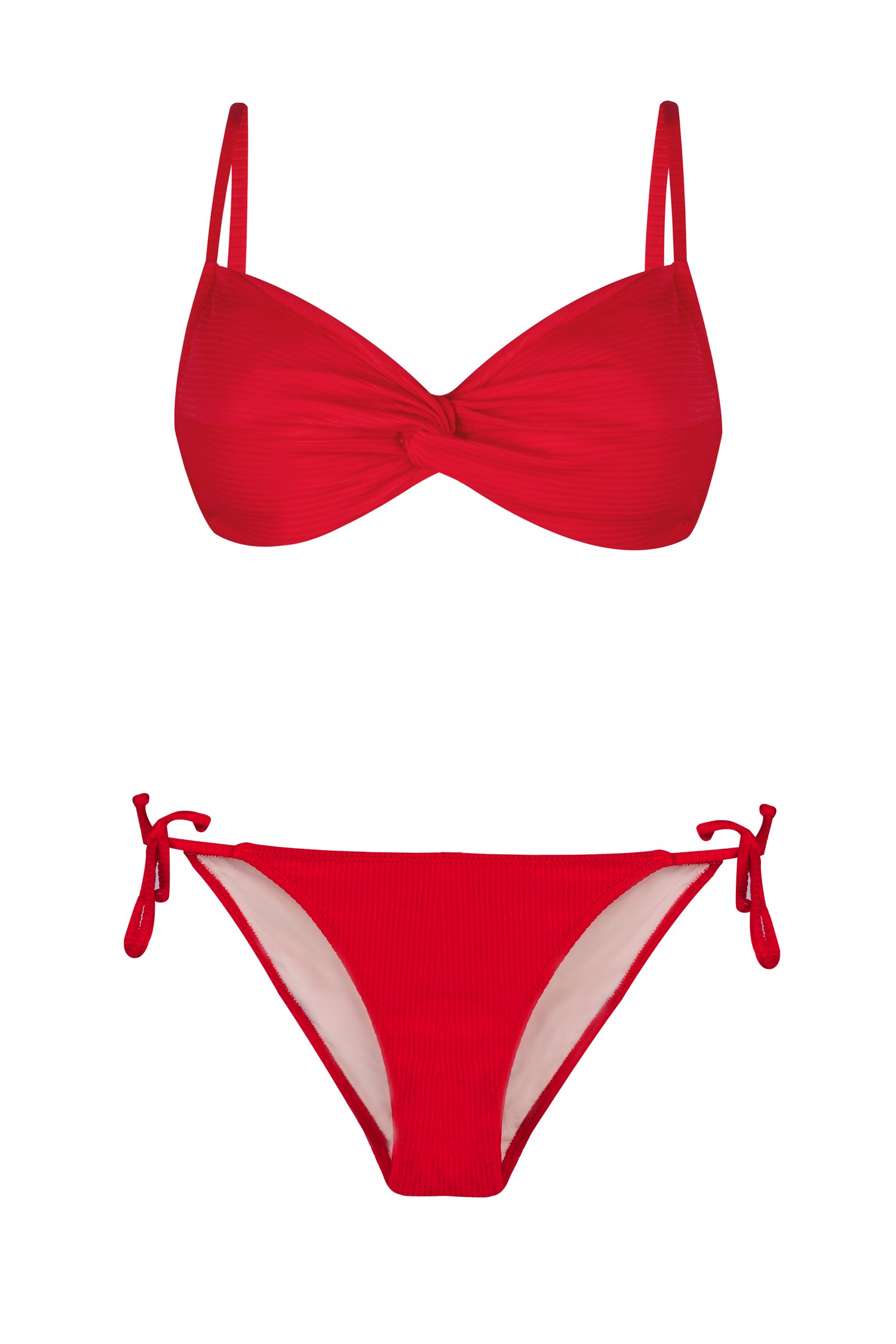 Dönmeli Straplez Dokulu Kırmızı Bikini Takım