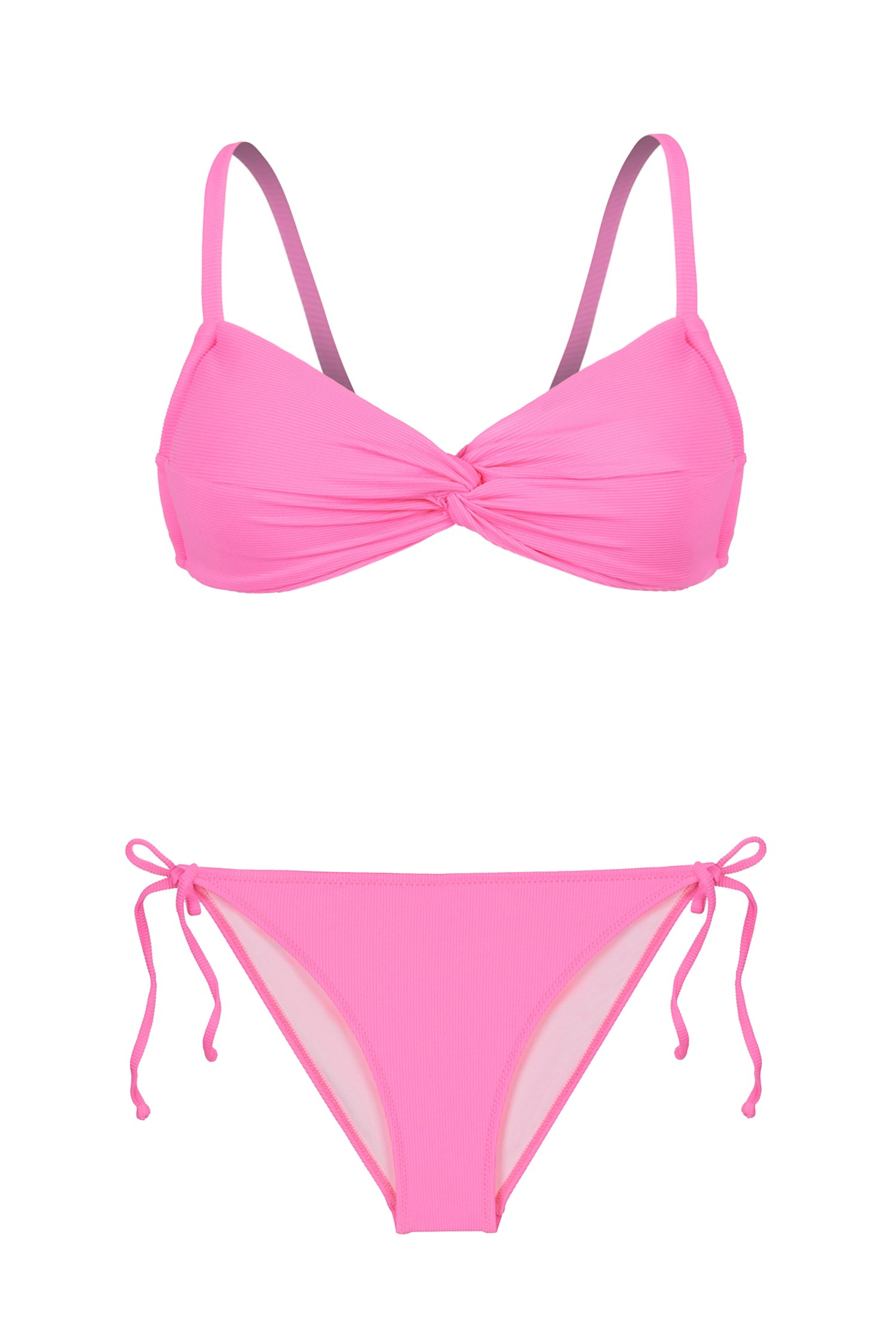 Dönmeli Straplez Dokulu Pembe Bikini Takım