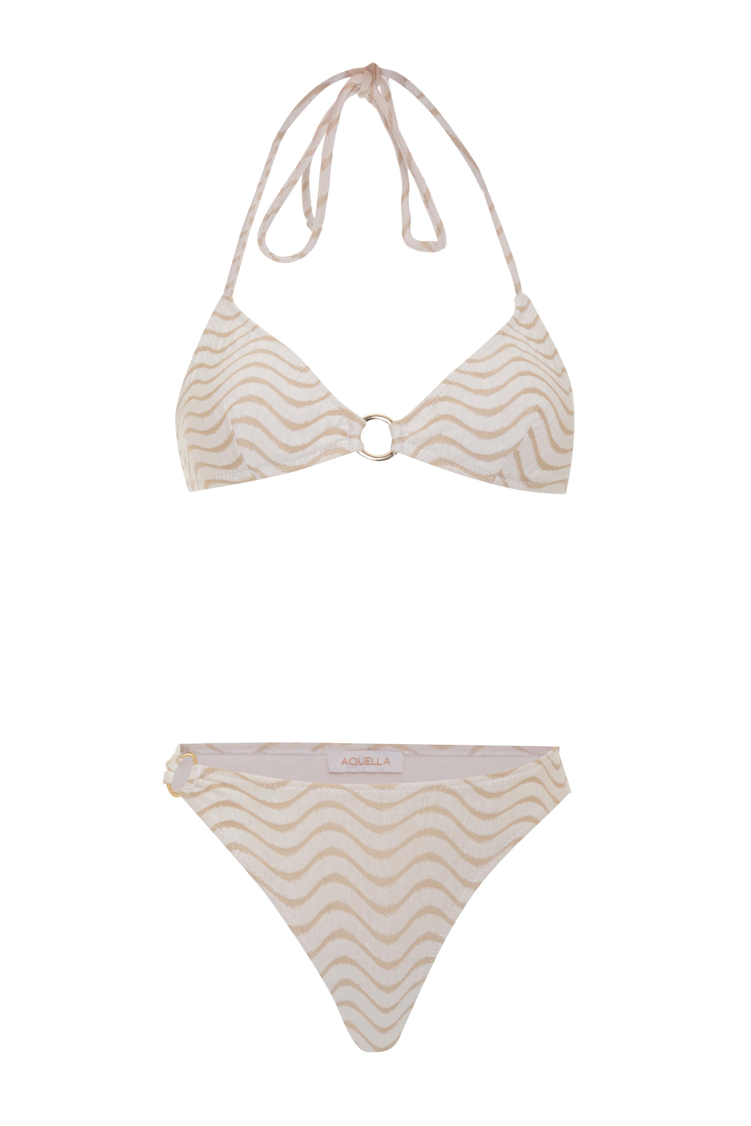 Gold Çizgili Aksesuarlı Ekru Üçgen Bikini