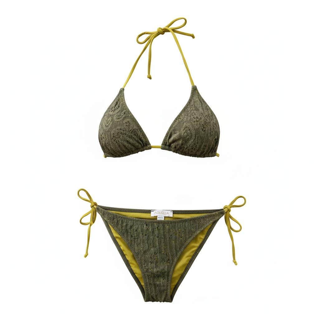 Haki Dantel Üçgen Bikini Takım