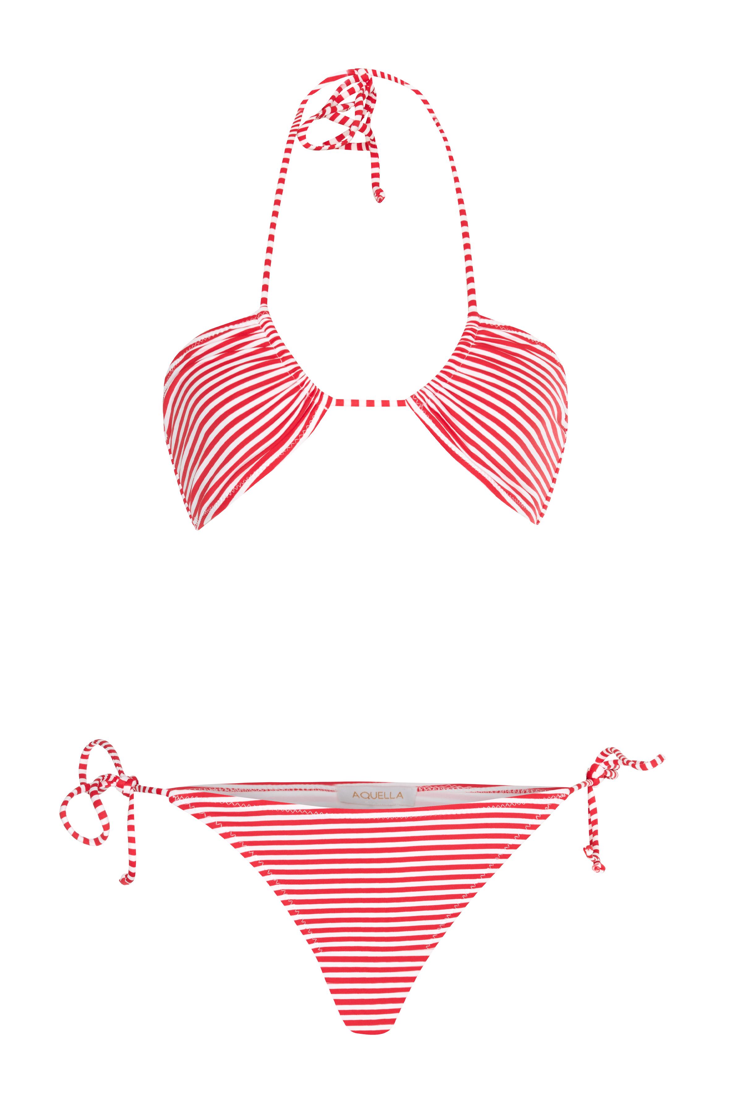 Halter Yaka Çizgili Kırmızı Bikini Takım