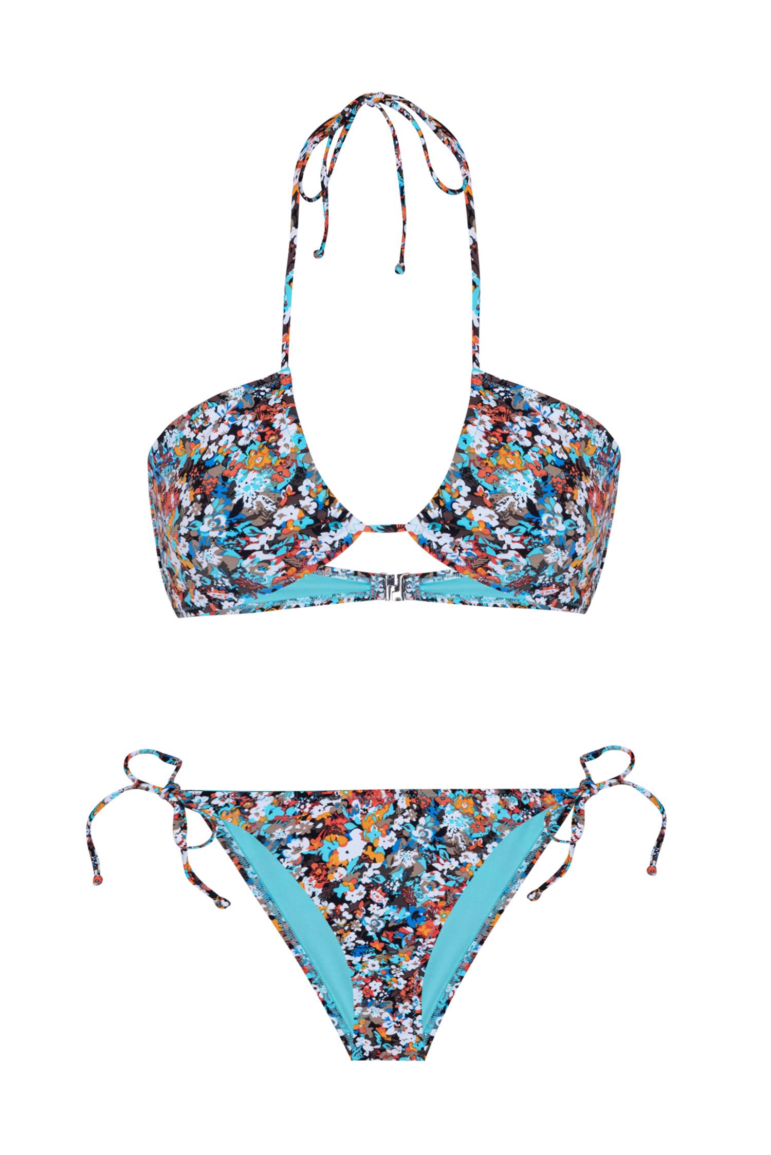 Halter Yaka Desenli Bikini Takım