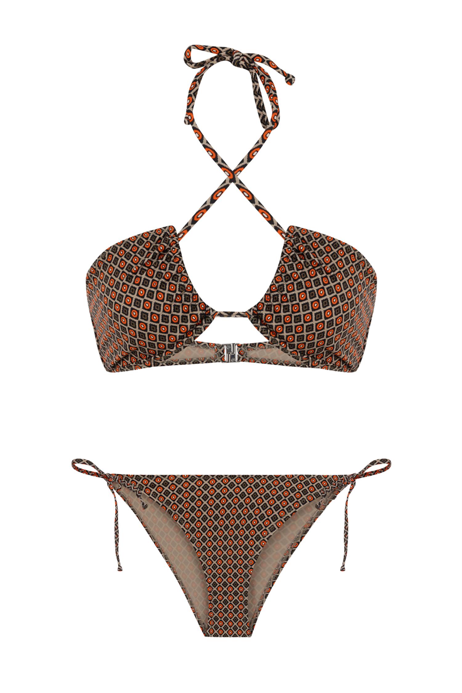 Halter Yaka Desenli Bikini Takım