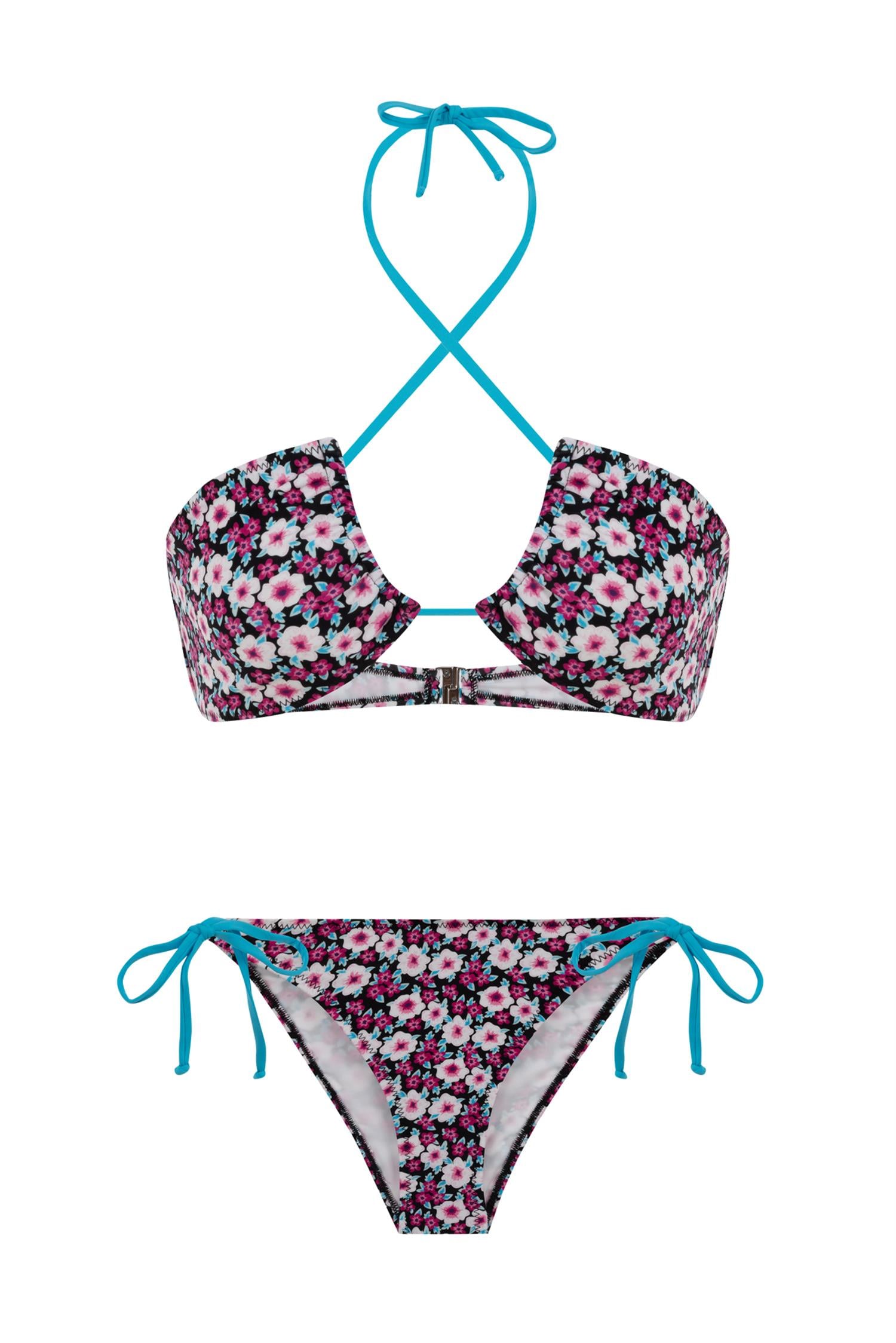 Halter Yaka Desenli Bikini Takım