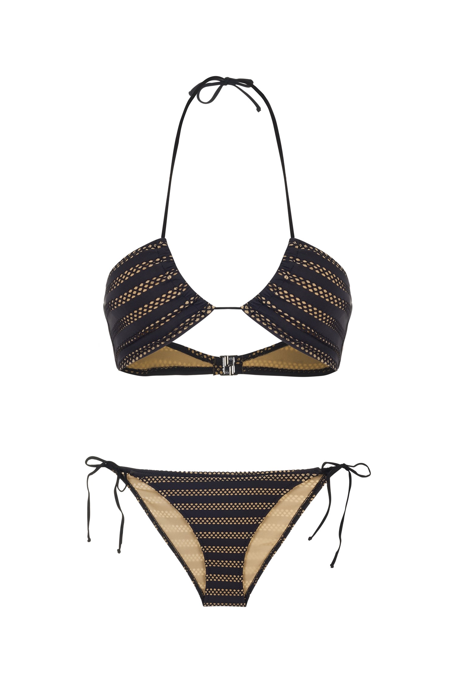 Halter Yaka Siyah File Bikini Takım