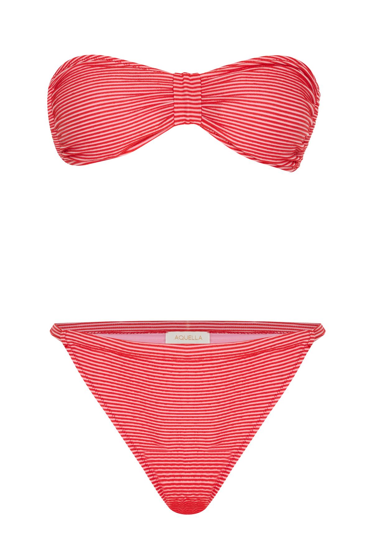 İnce Kırmızı Stripe Straplez Bikini