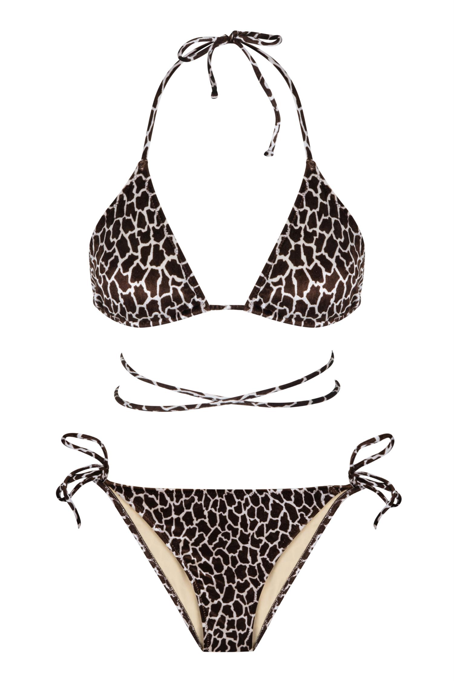 Kadife Dokulu Desenli Üçgen Bikini Takım