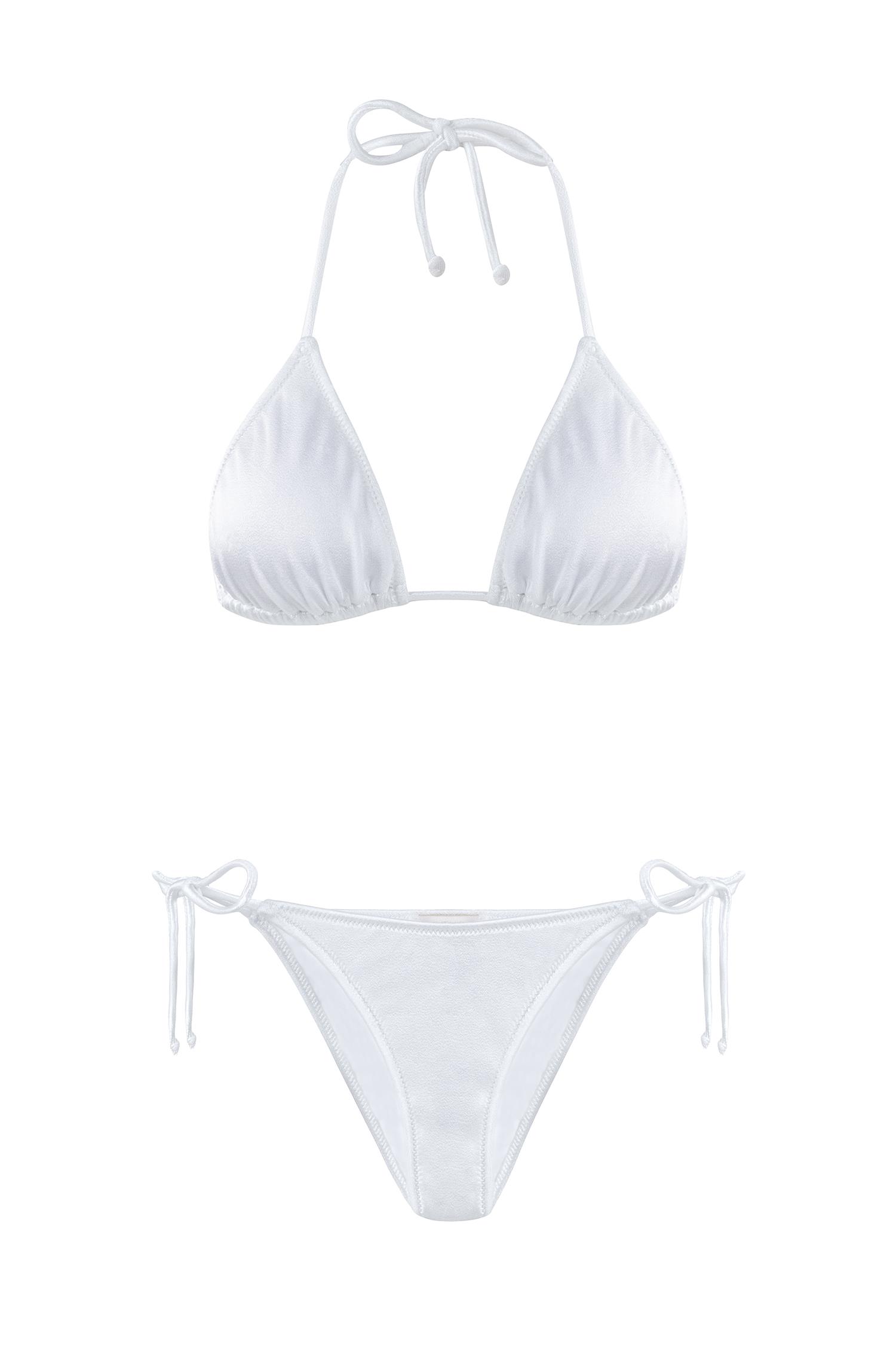 Kadife Üçgen Beyaz Bikini Takım