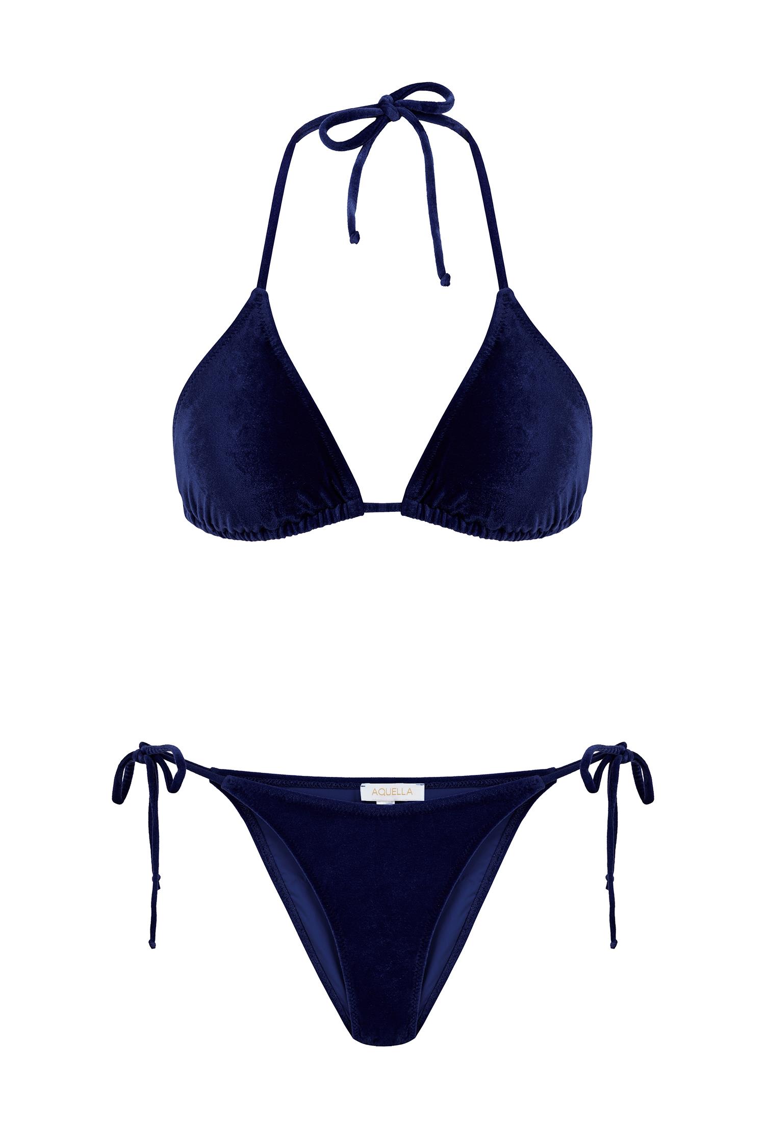 Kadife Üçgen Lacivert Bikini Takım