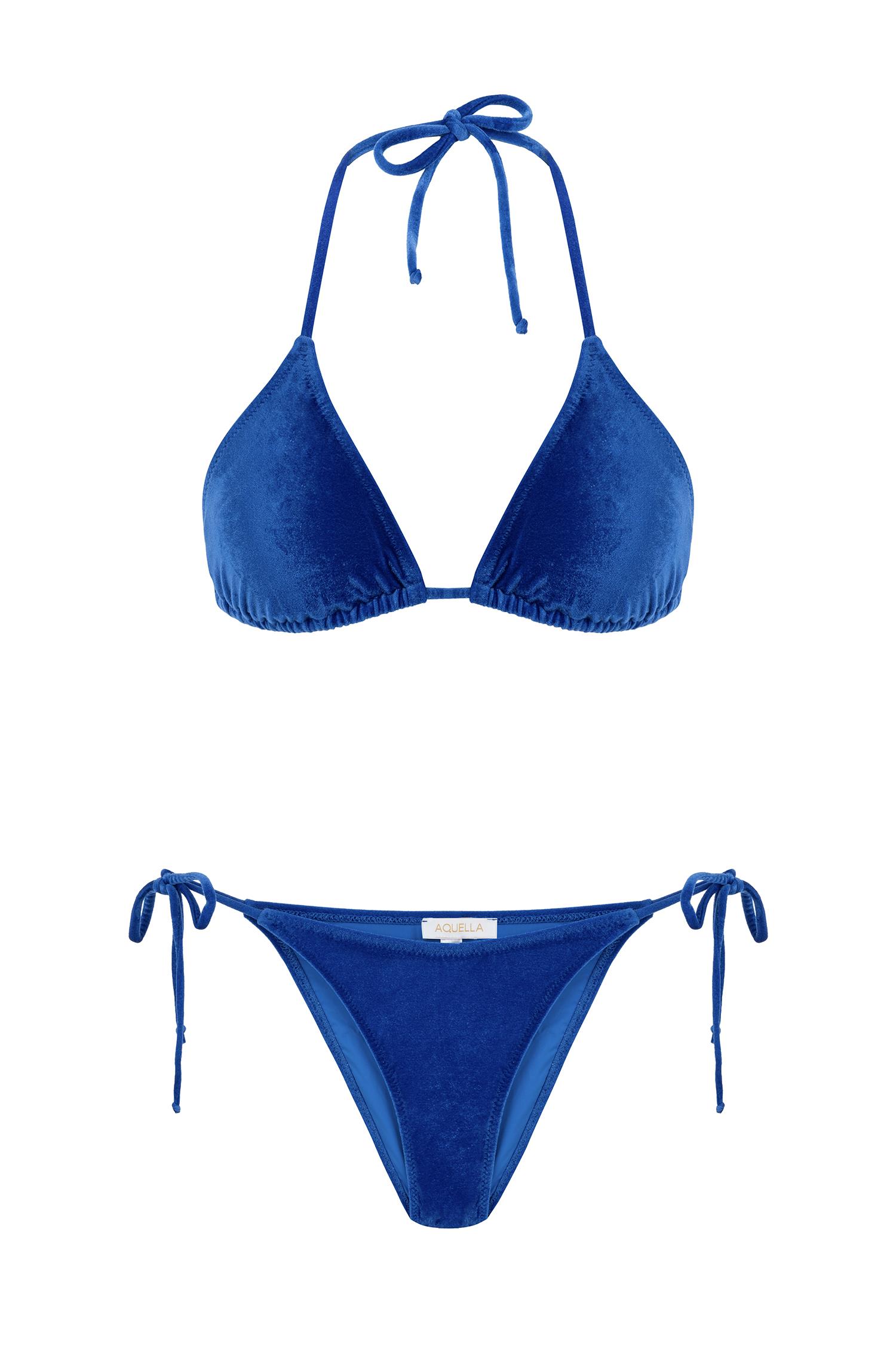 Kadife Üçgen Saks Bikini Takım