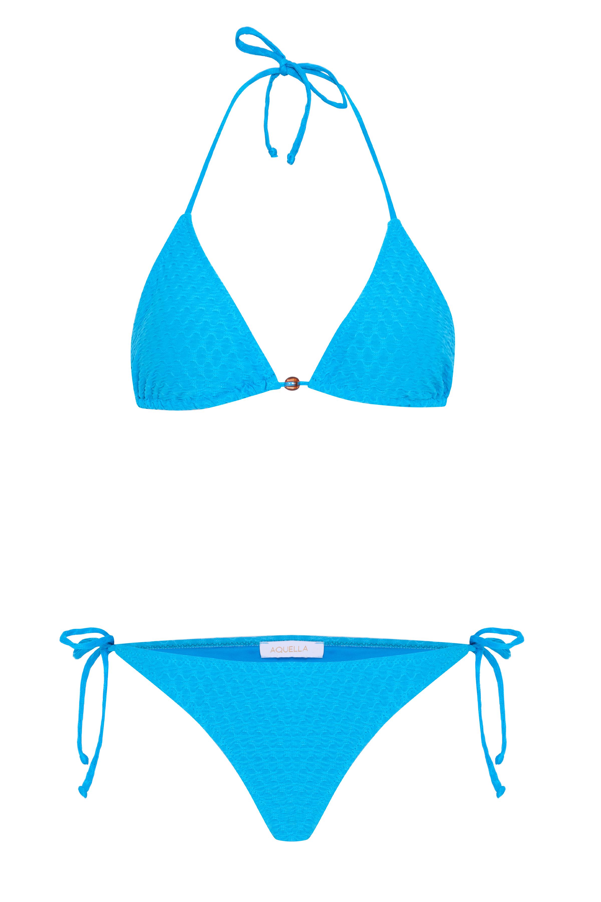 Kendinden Dokulu Mavi Üçgen Bikini Takımı