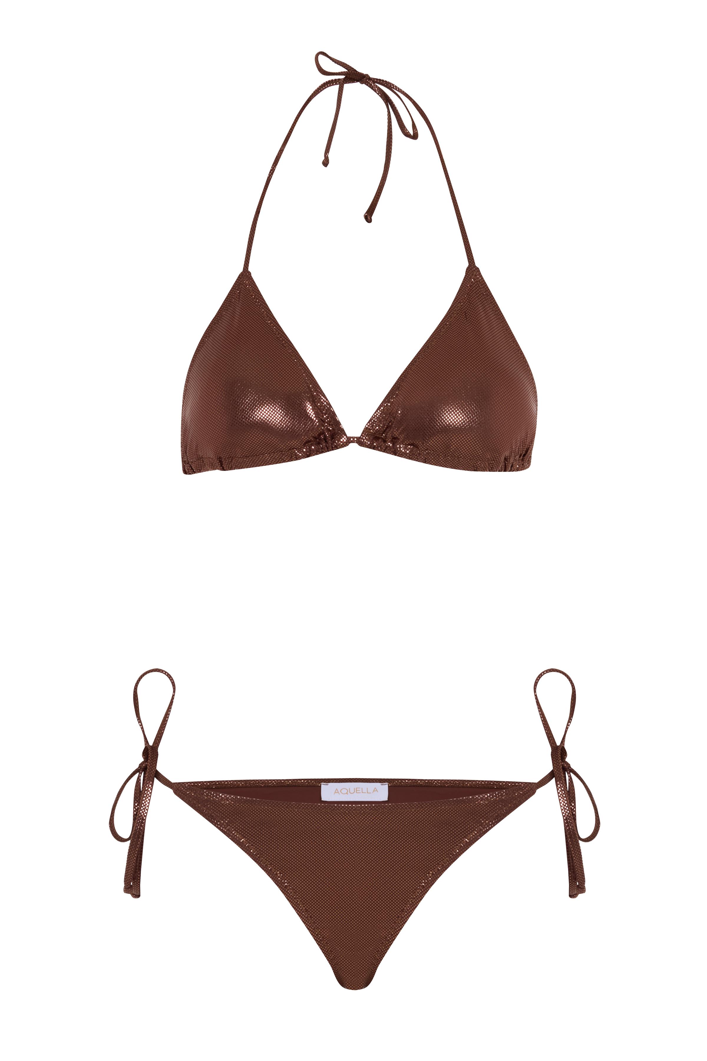 Lame Acı Kahve Üçgen Bikini Takım
