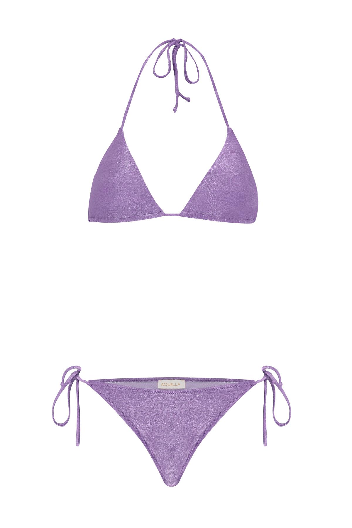 Lurex Lila Üçgen Bikini Takım
