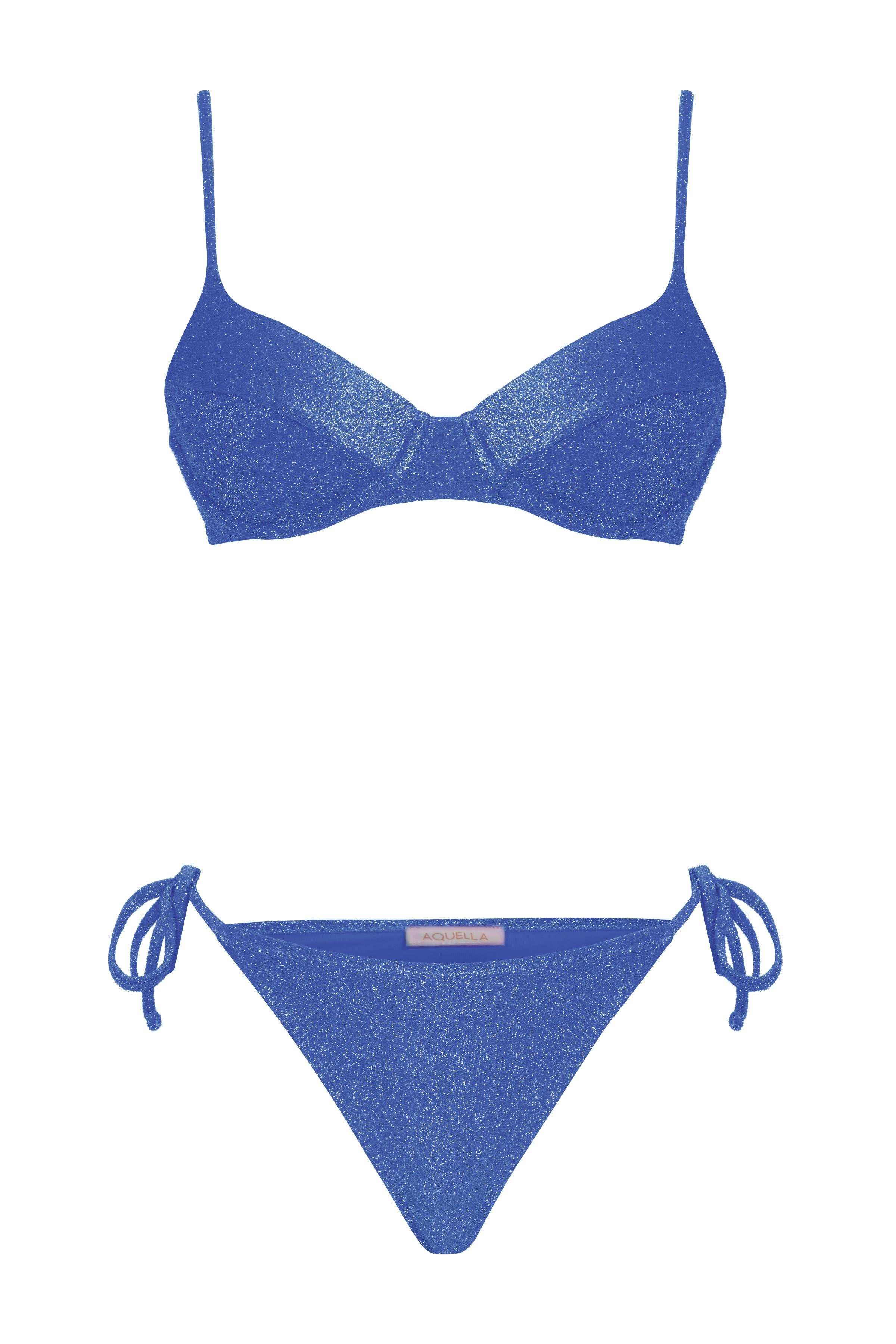 Lurex Saks Mavi Balenli Bikini Takım