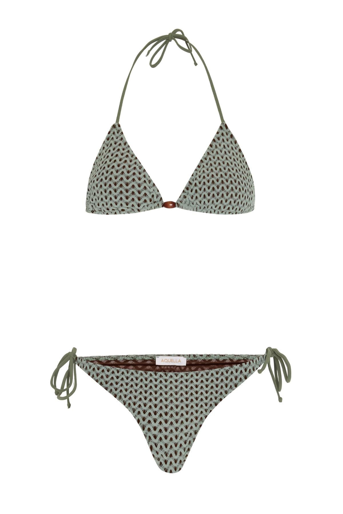 Örme Yeşil üçgen Bikini Takım