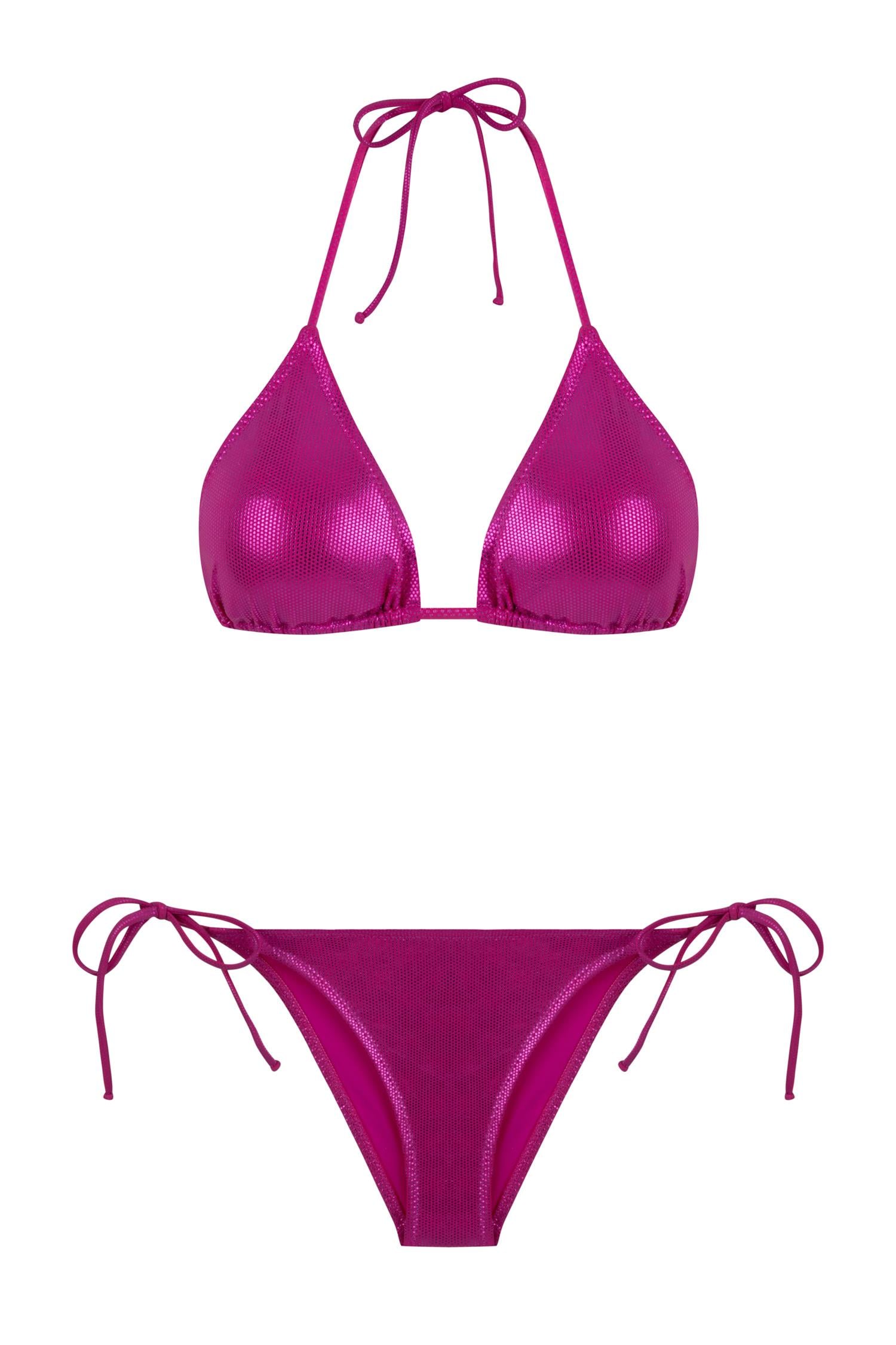 Parlak Fuşya Üçgen Bikini Takım