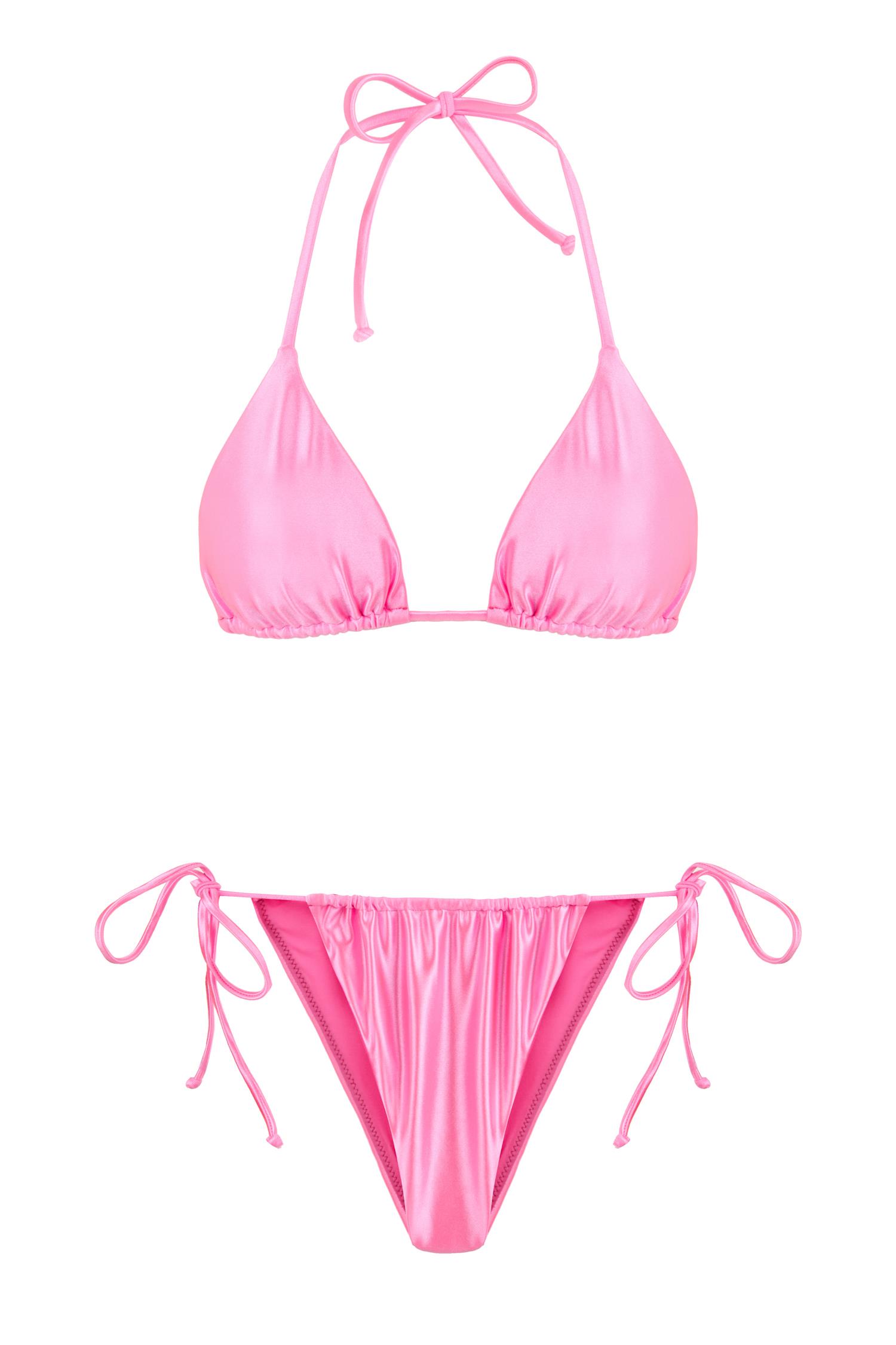 Pembe Parlak Üçgen Bikini Takım