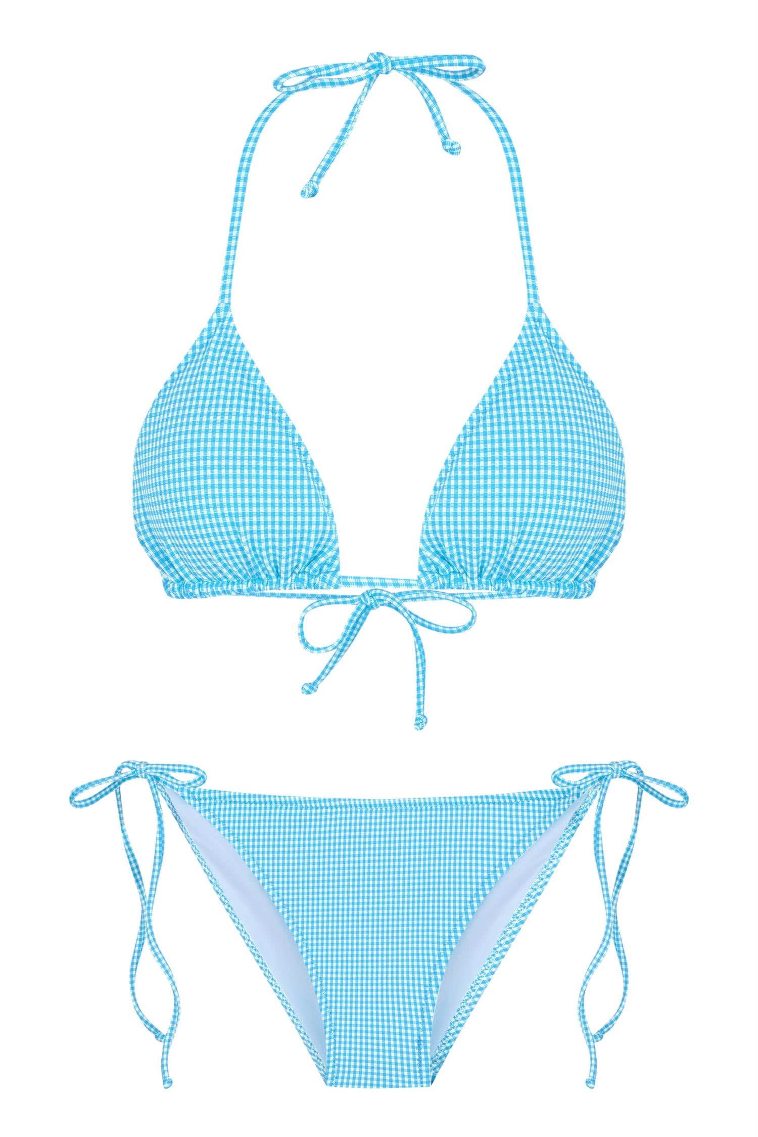 Pötikare Desenli Mavi Üçgen Bikini Takım
