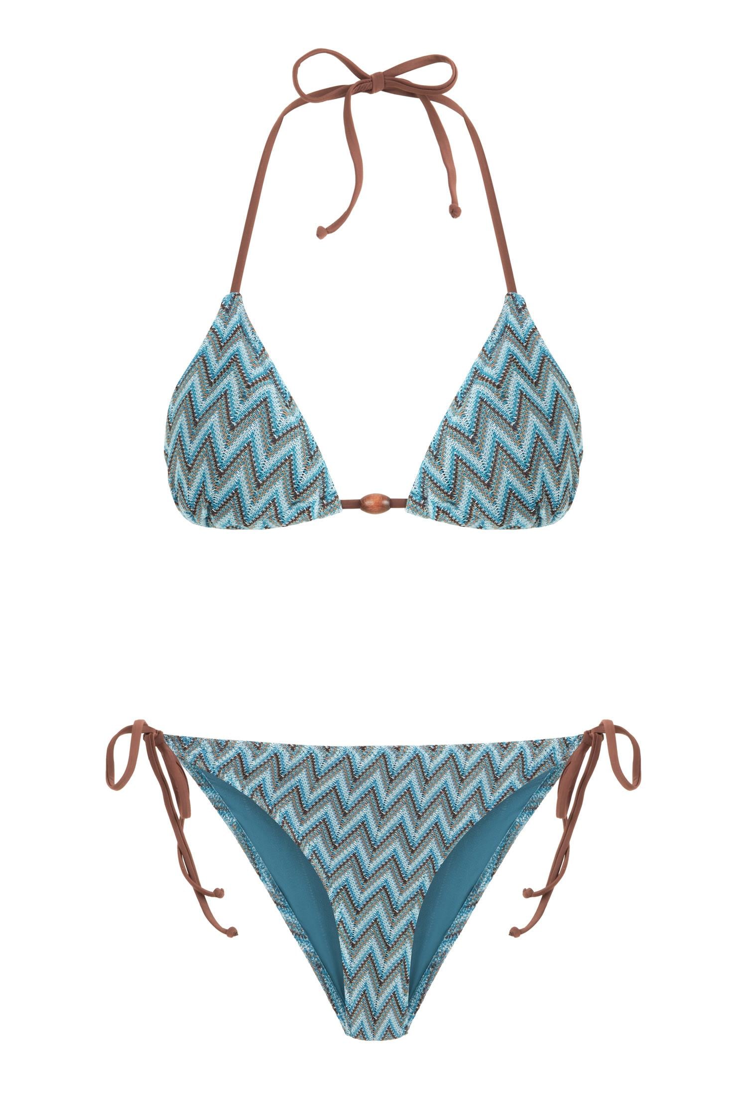 Renkli Desenkli Triko Üçgen Bikini Takım