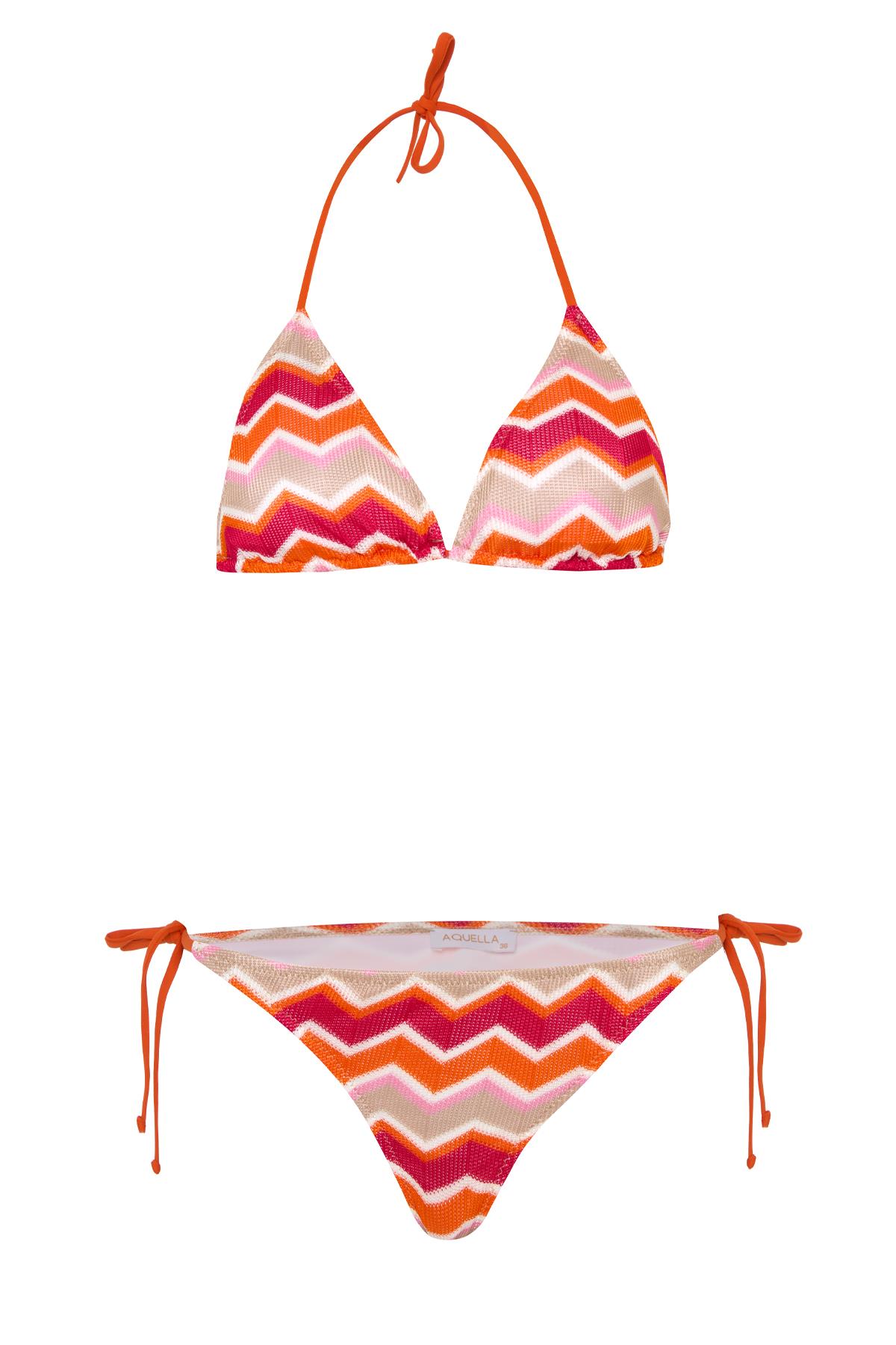 Renkli Triko Üçgen Bikini Takım