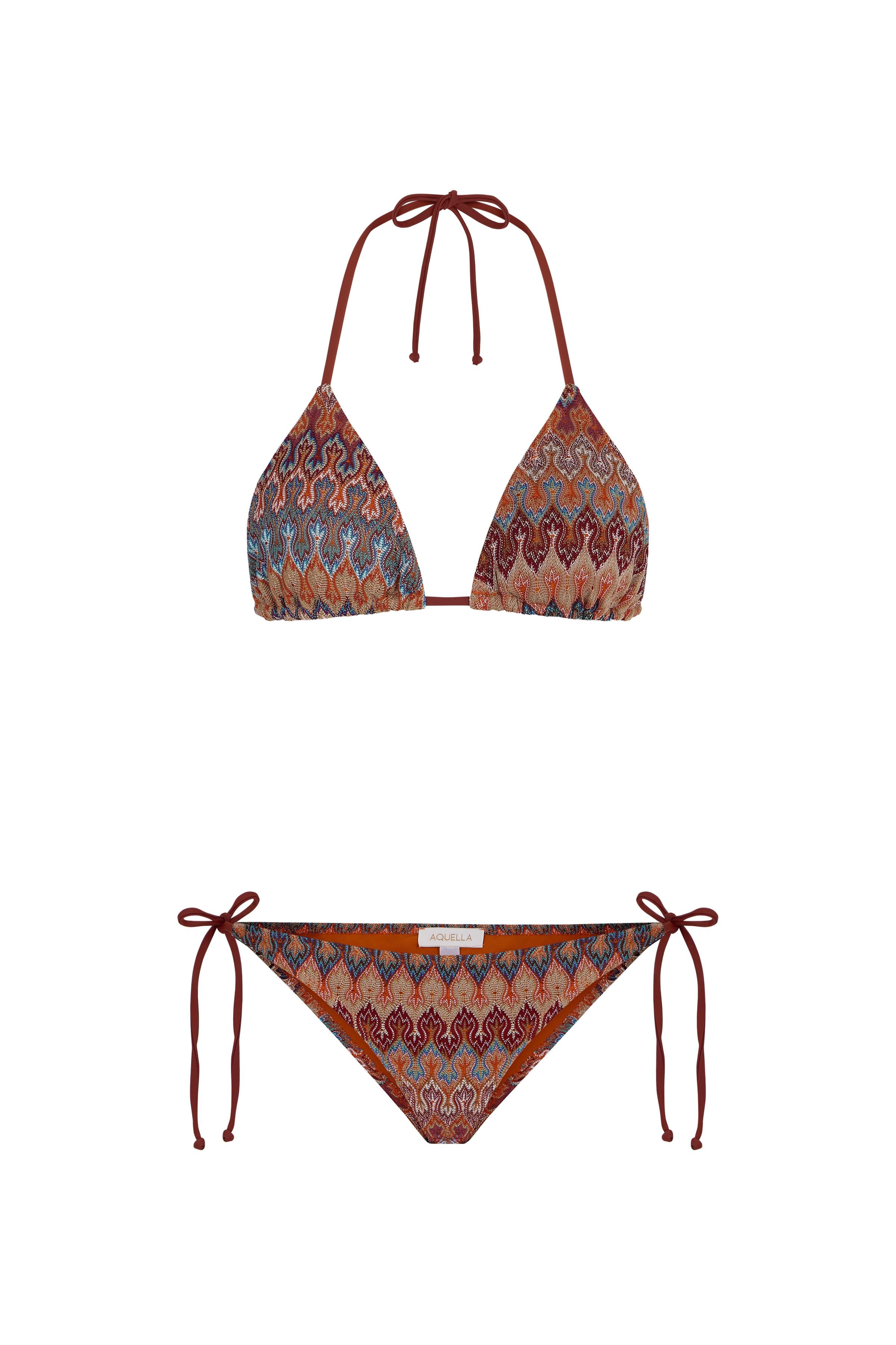 Renkli Triko Üçgen Bikini Takım