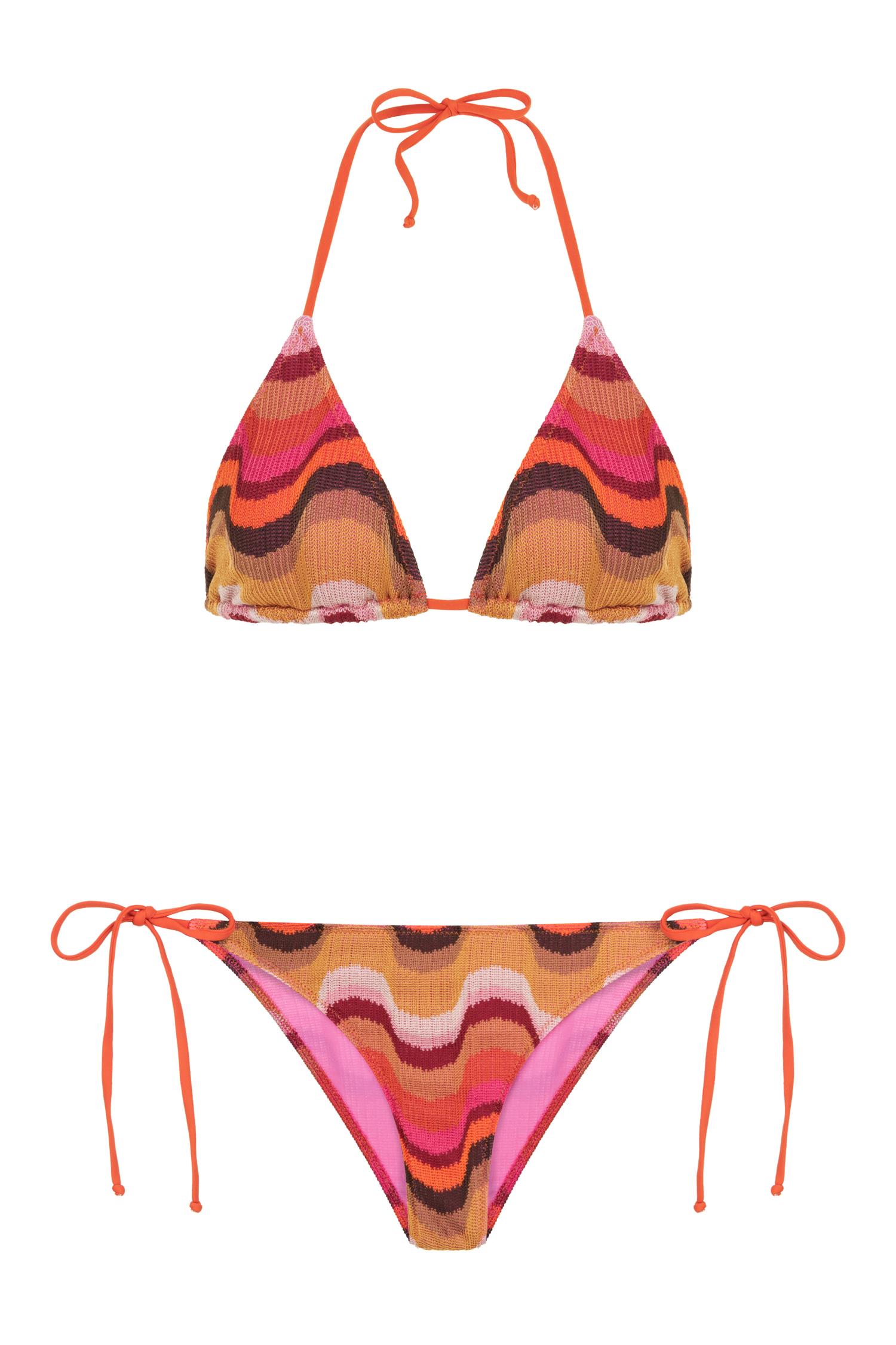 Renkli Triko Üçgen Bikini Takım