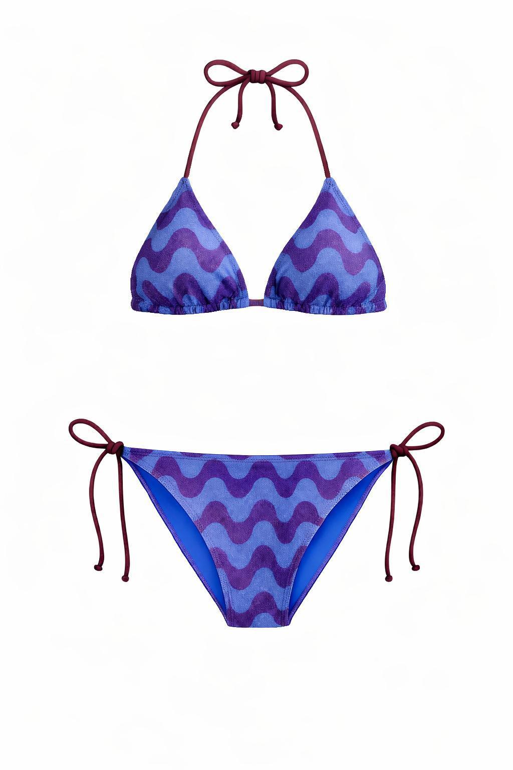 Renkli Triko Üçgen Bikini Takım