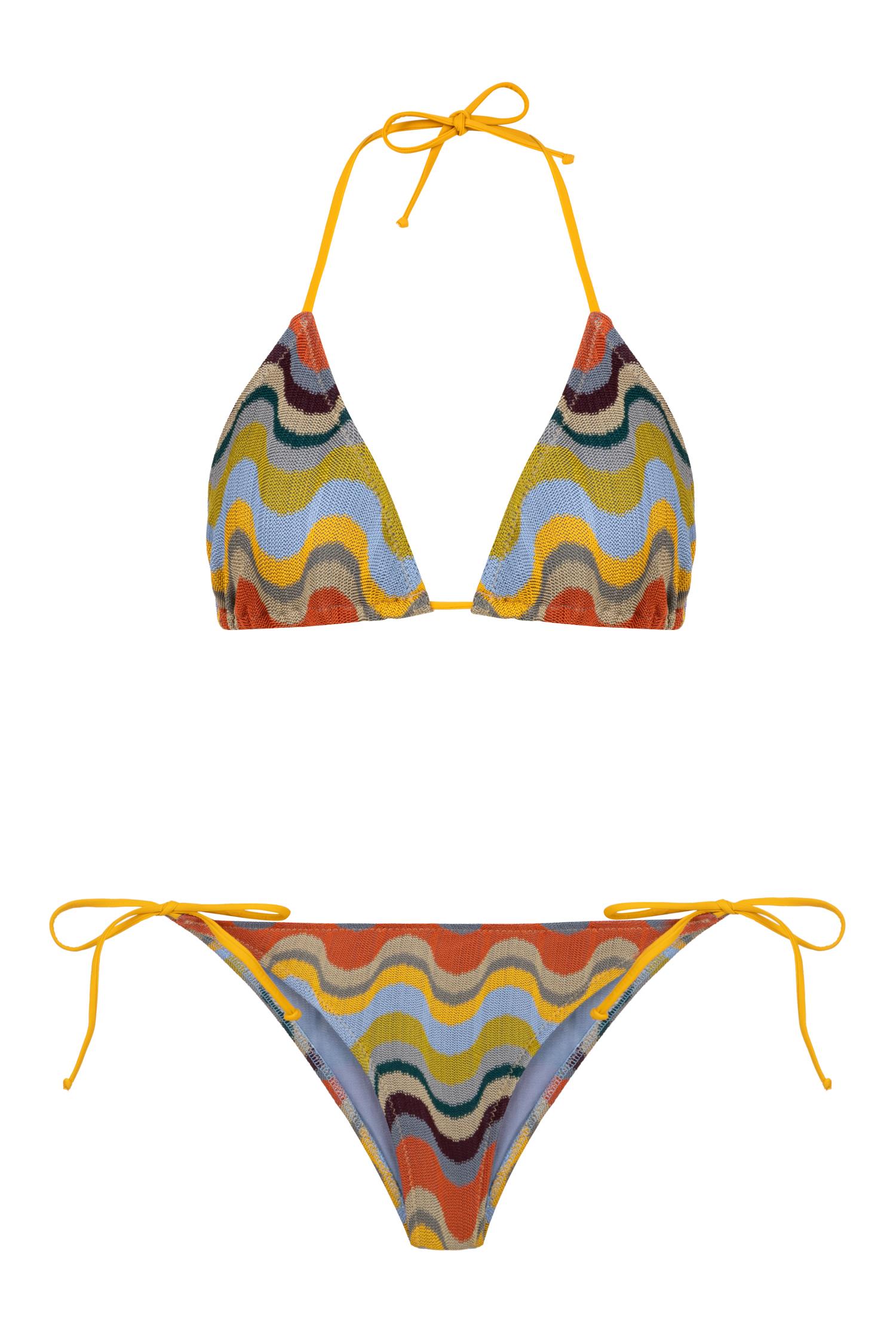 Renkli Triko Üçgen Bikini Takım