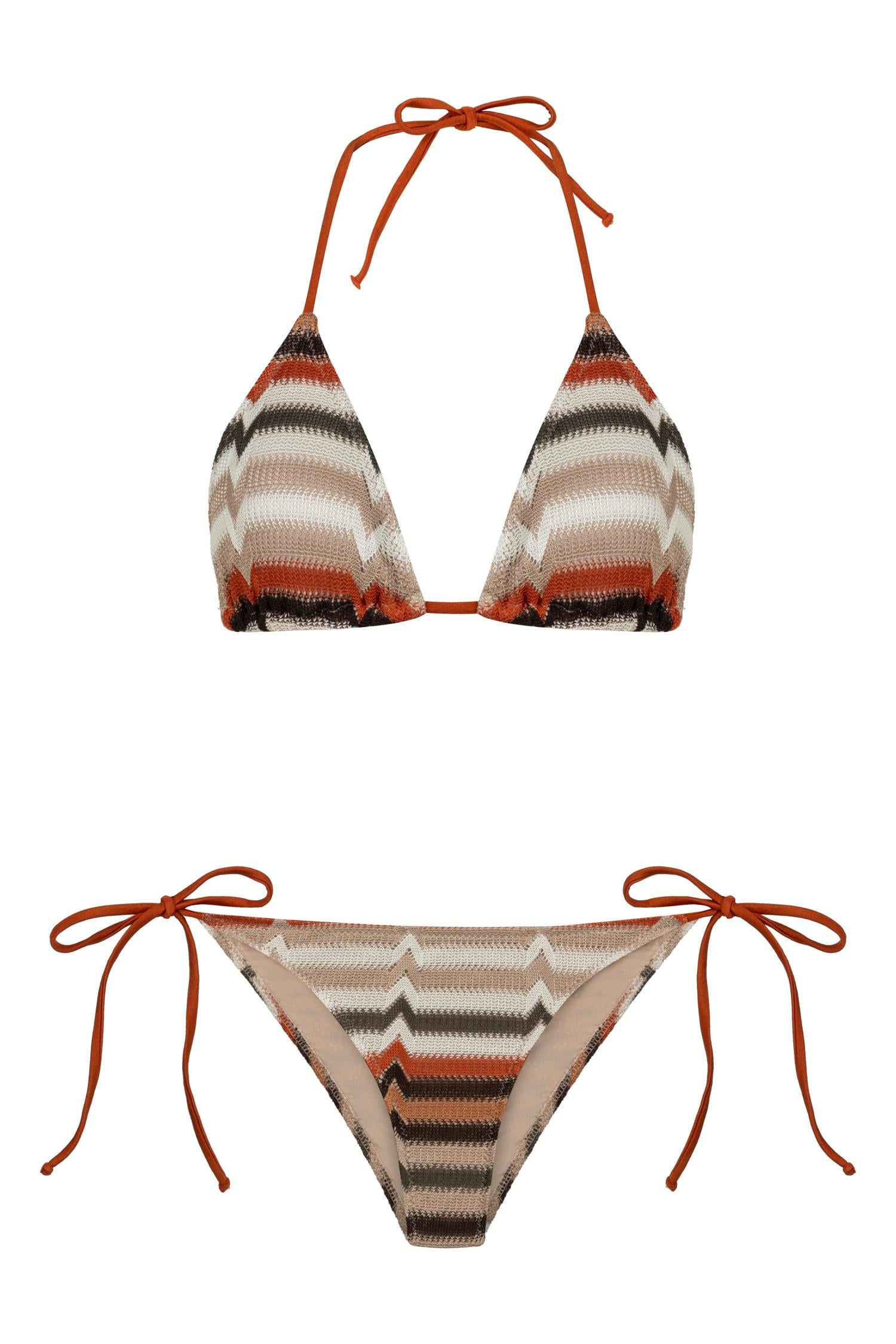 Renkli Triko Üçgen Bikini Takım