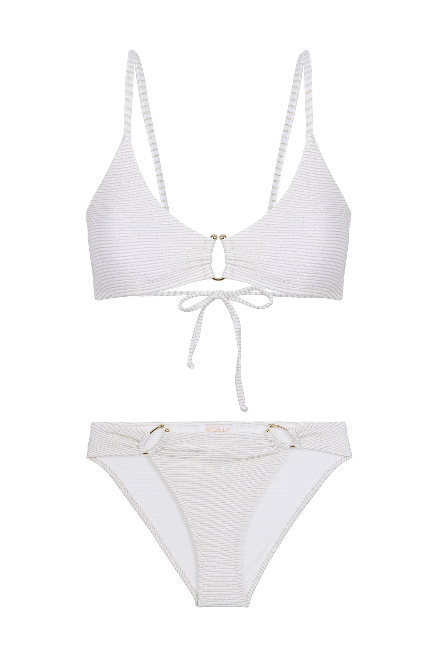 Simli Beyaz Aksesuarlı Üçgen Bikini Takım