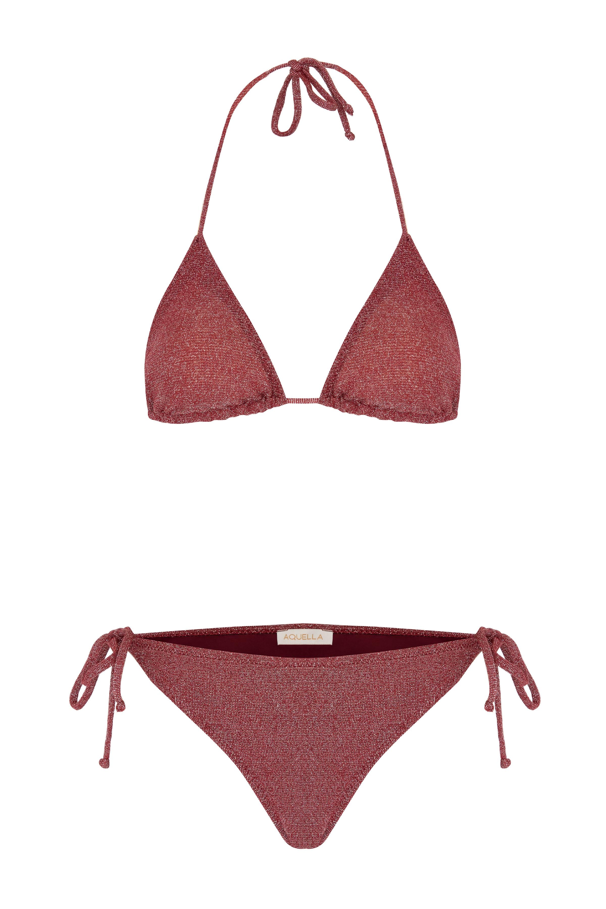 Simli Bordo Üçgen Bikini Takımı