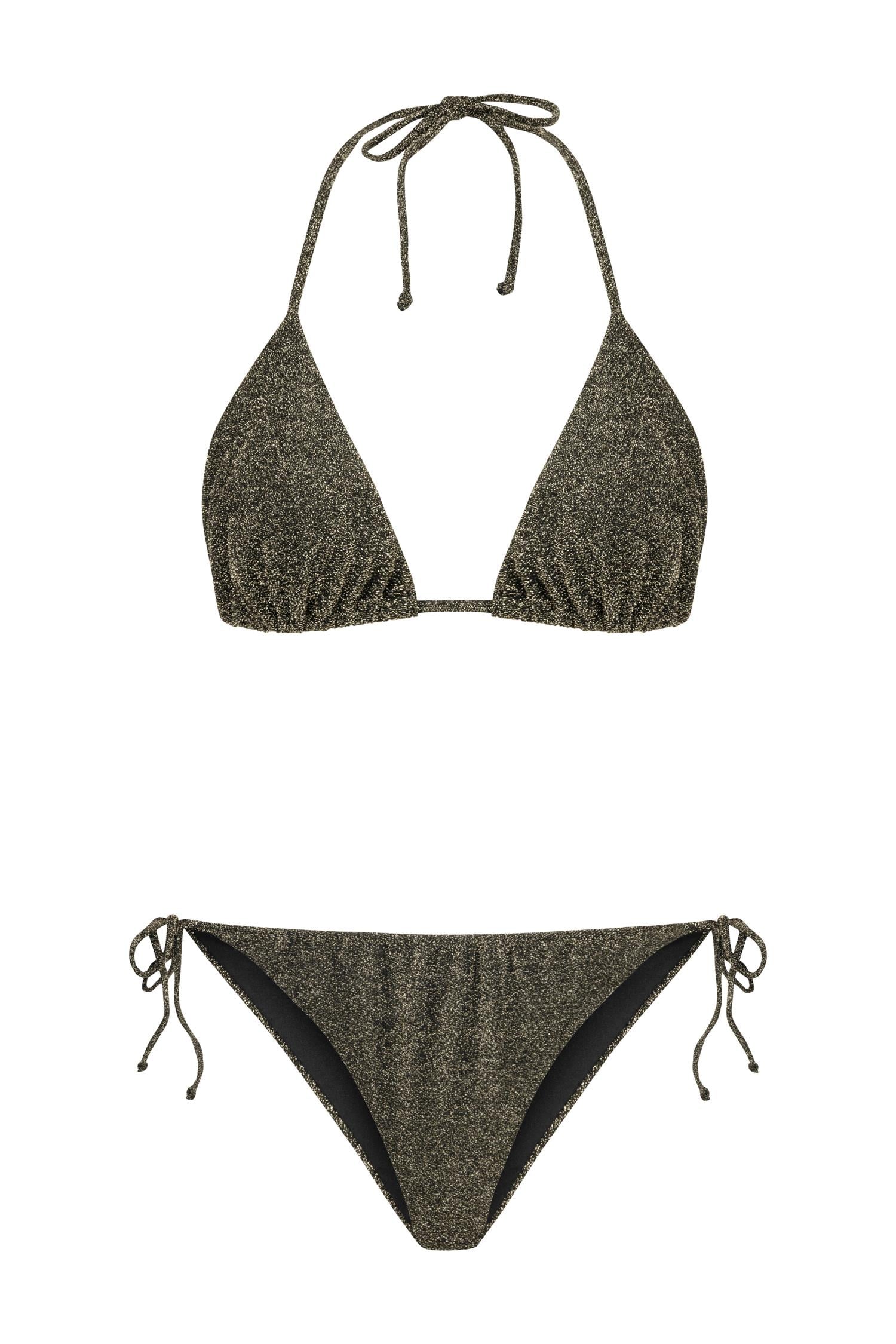 Simli Lurex Siyah Üçgen Bikini Takım