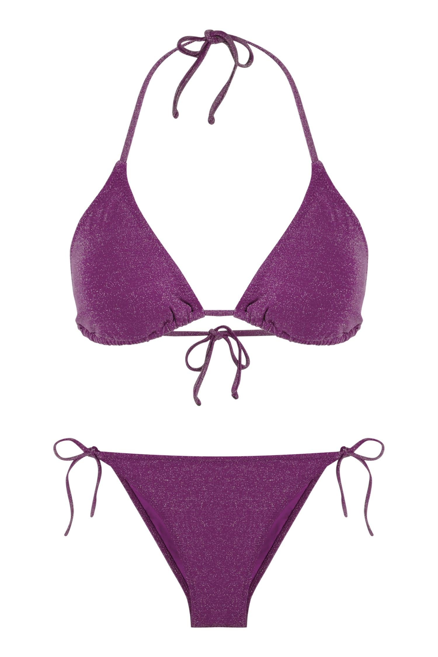 Simli Mürdüm Üçgen Bikini Takım