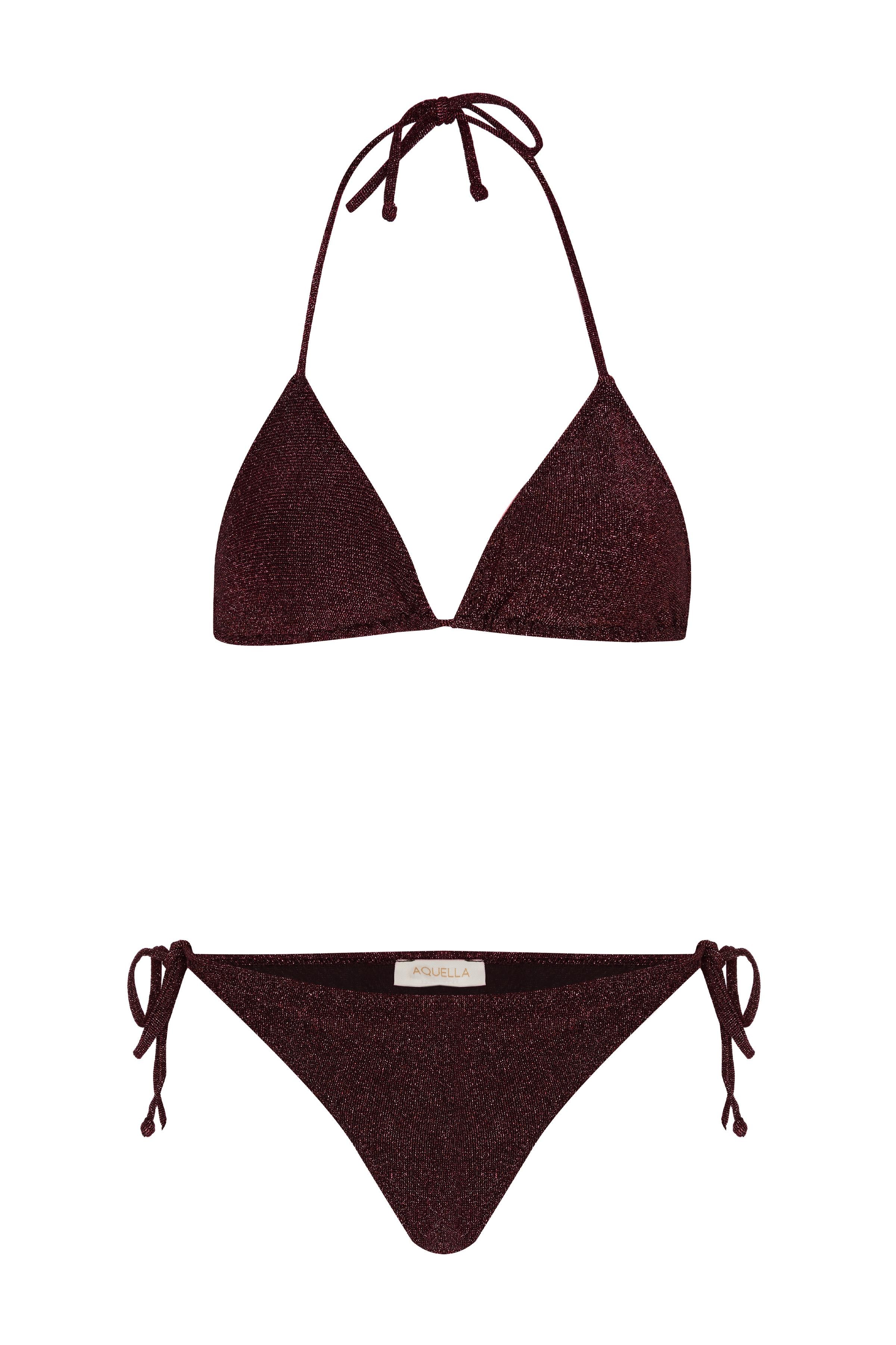 Simli Siyah Üçgen Bikini Takımı