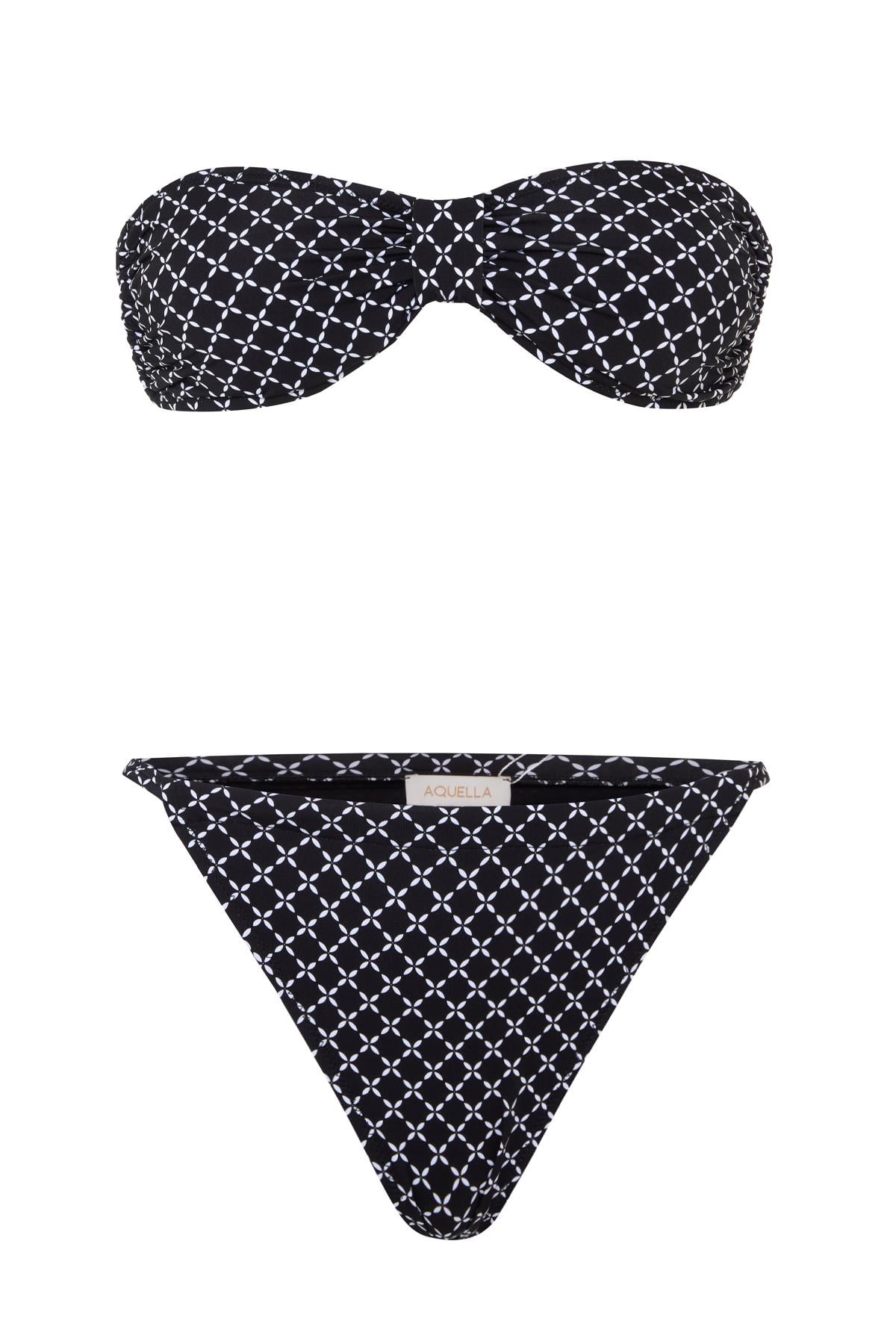 Siyah Desenli Straplez Bikini