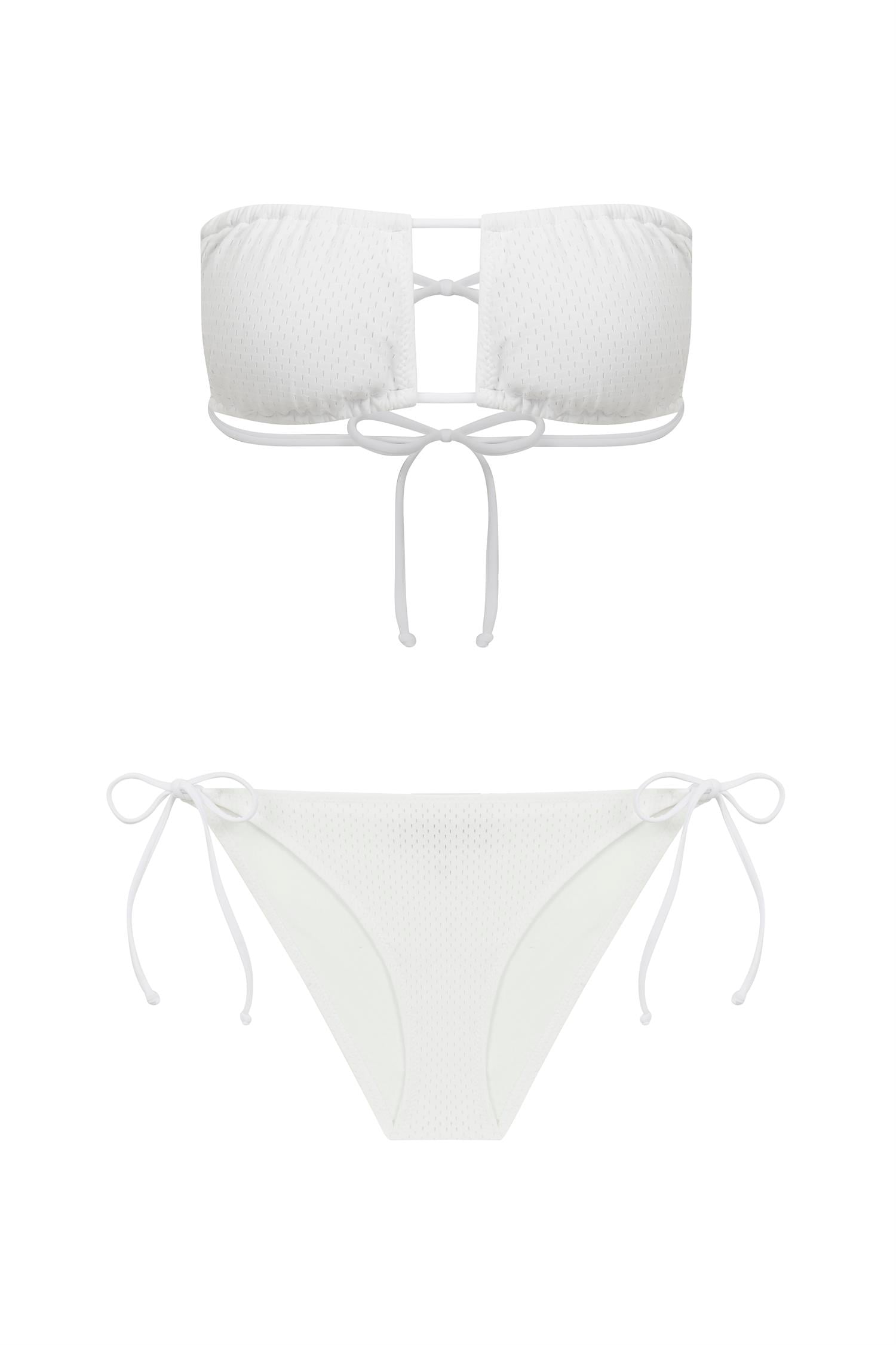 Straplez Beyaz File Bikini Takım