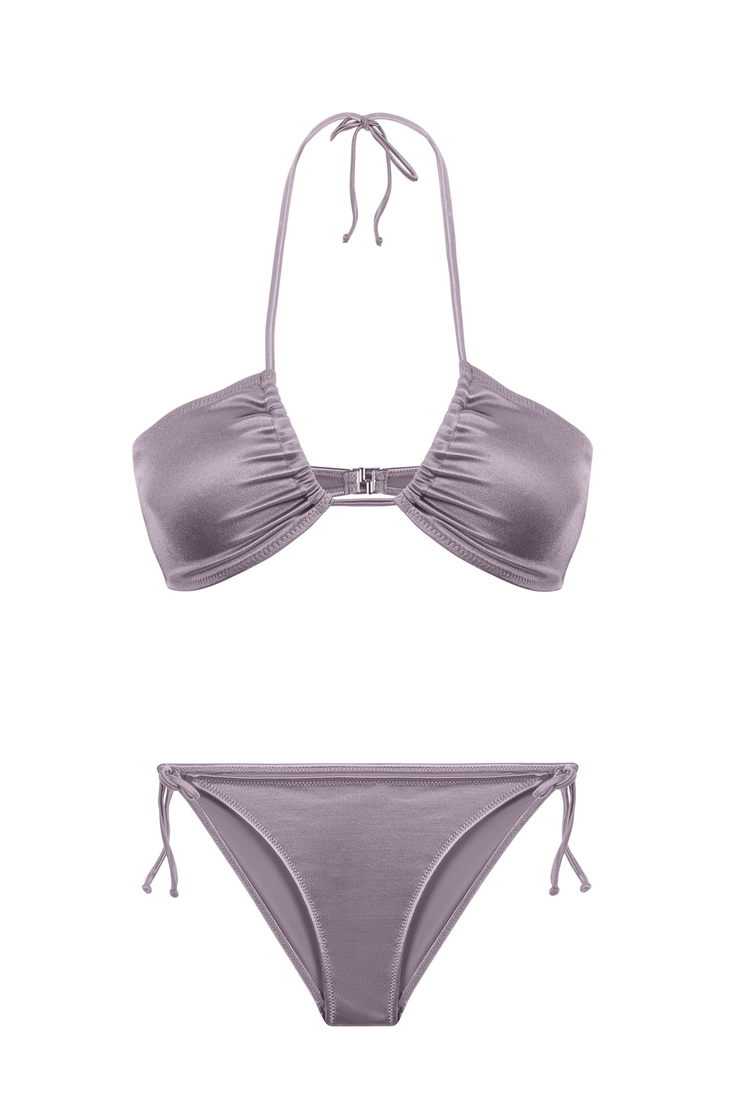 Straplez Saten Antrasit Halter Bikini Takım