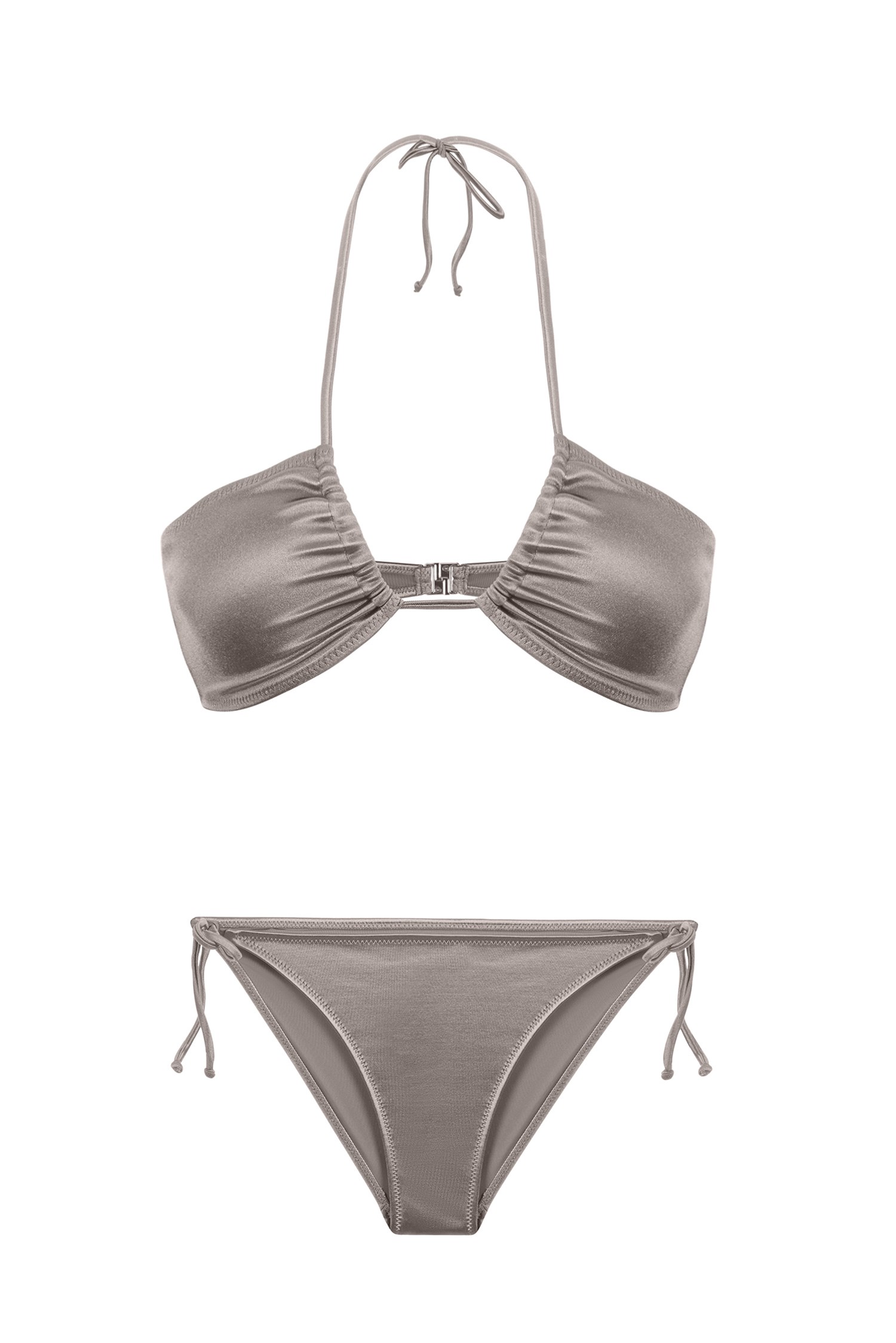 Straplez Saten Vizon Halter Bikini Takım