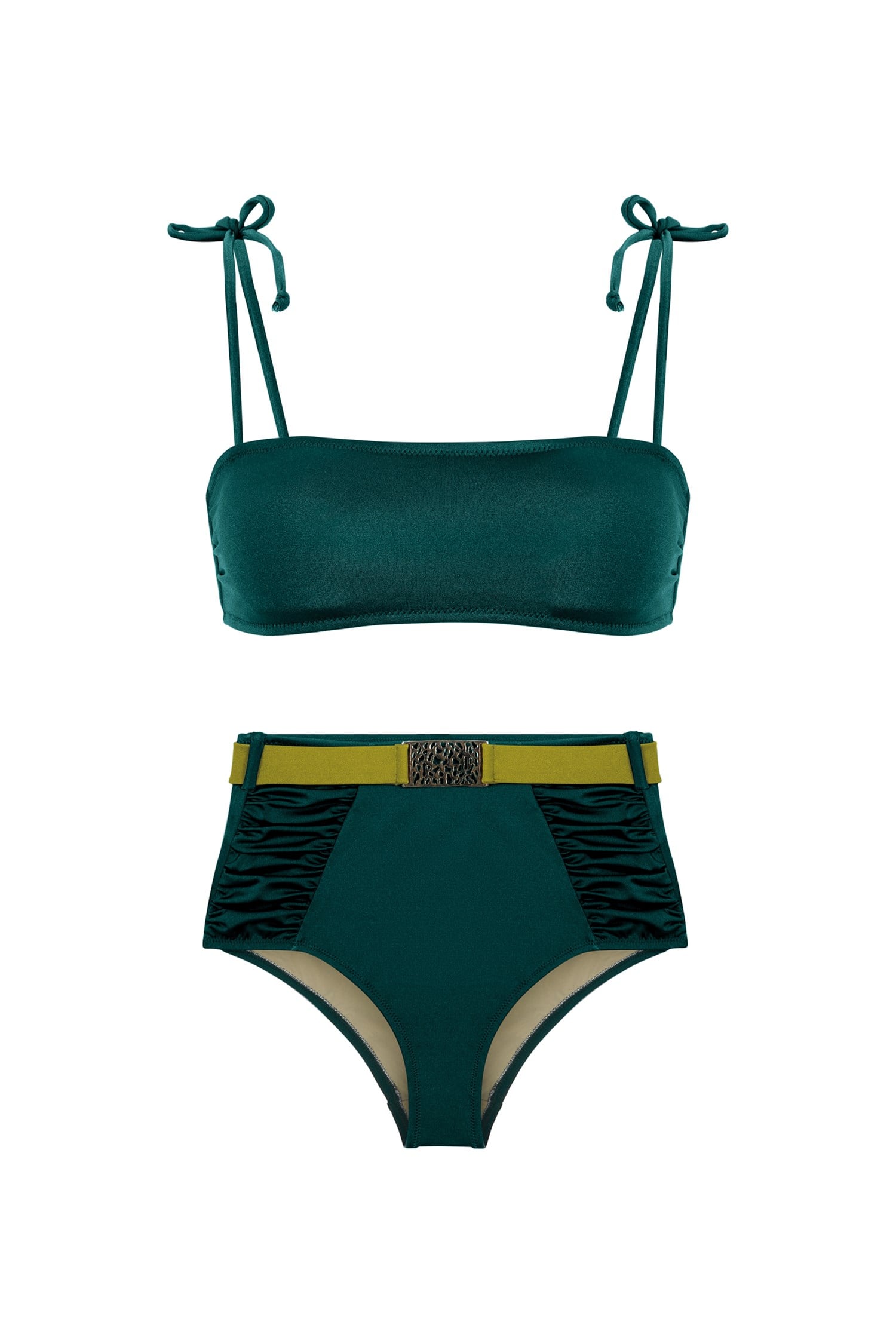 Straplez Yüksek Bel Yeşil Bikini Takım