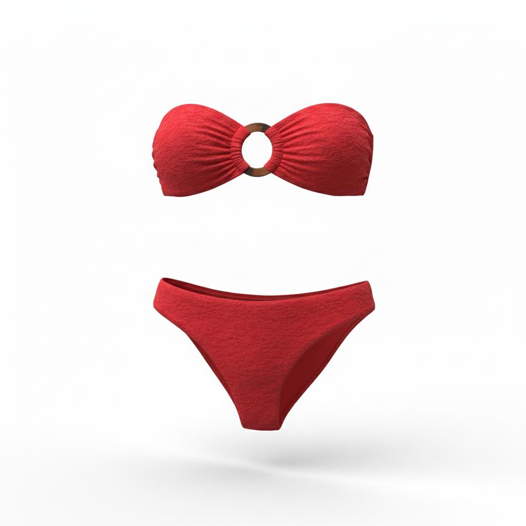 Toka Aksesuarlı Dokulu Fuşya Bikini Takım