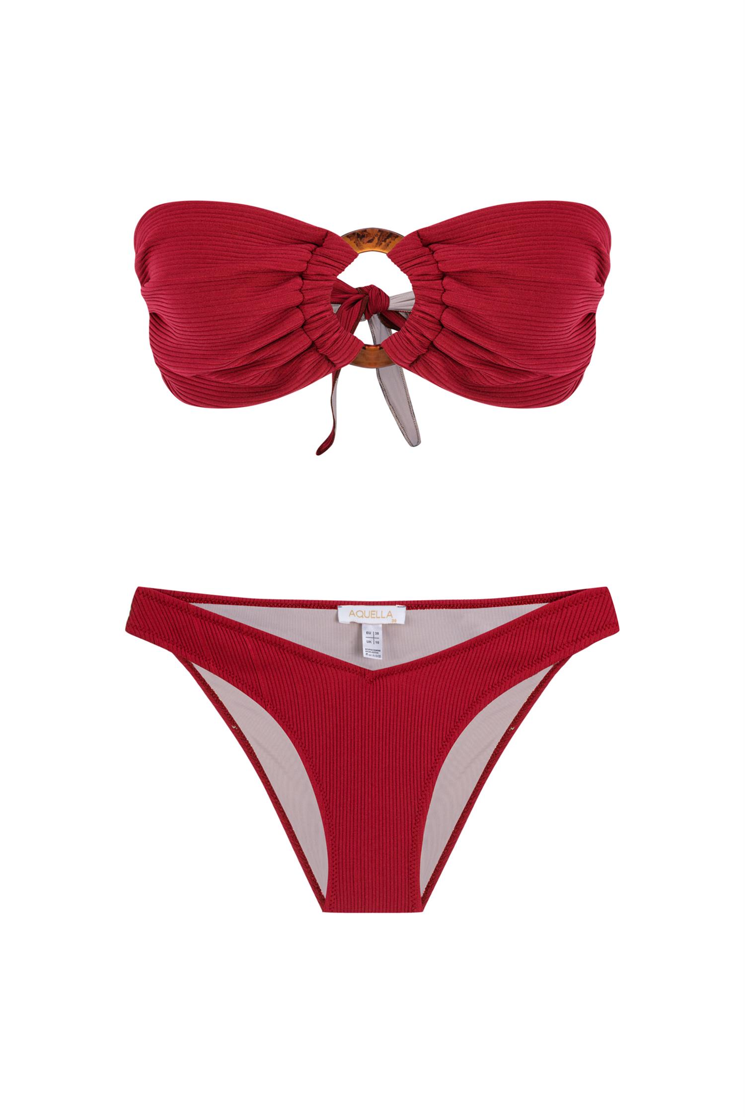 Tokalı Kırmızı Straplez Bikini Takımı