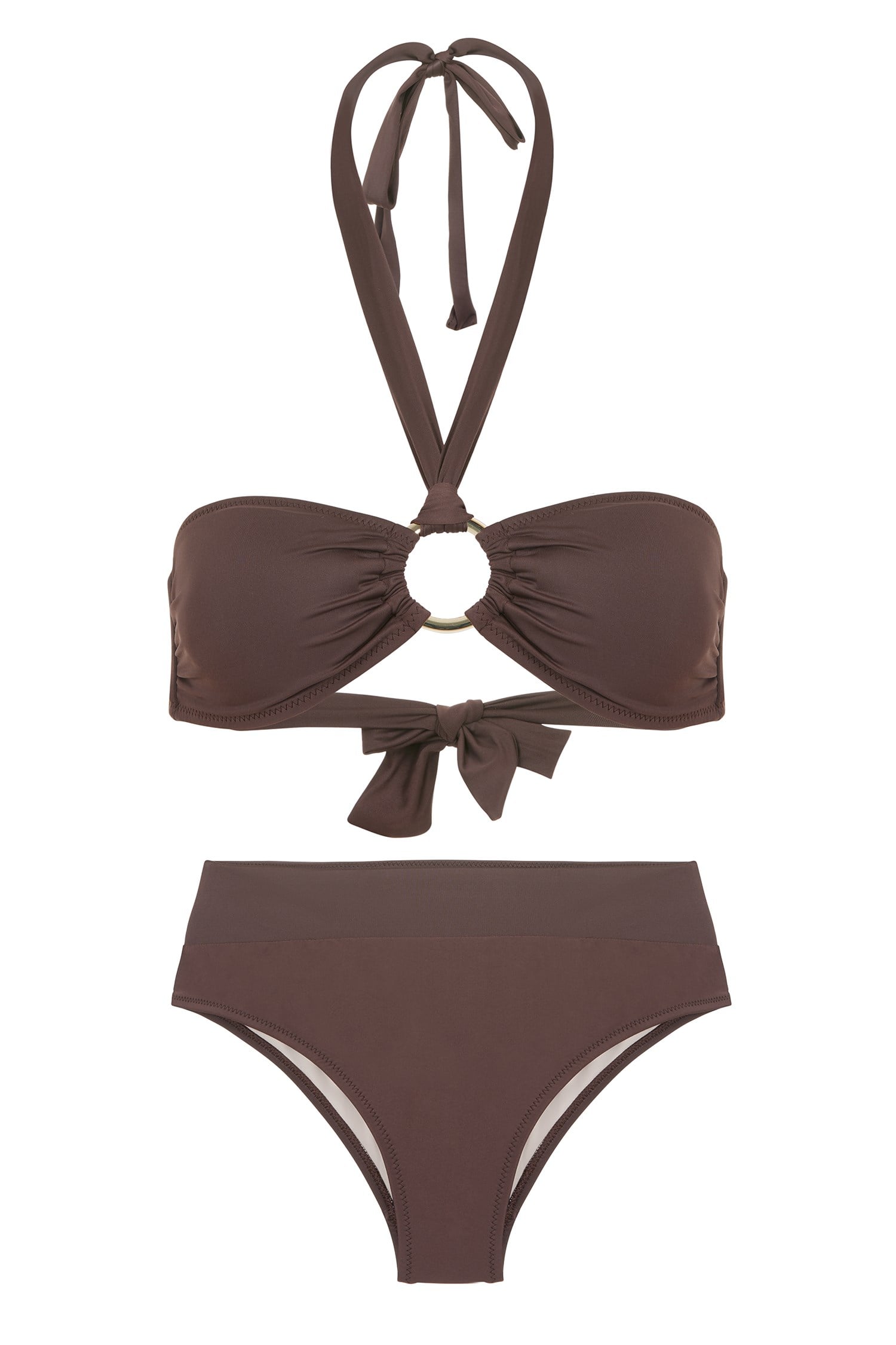 Tokalı Koyu Kahve Straplez Bikini Takım