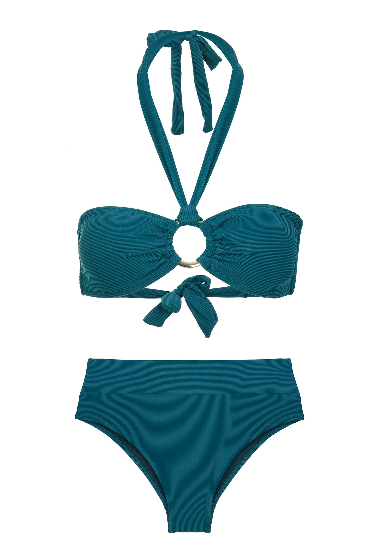 Tokalı Koyu Yeşil Straplez Bikini Takım