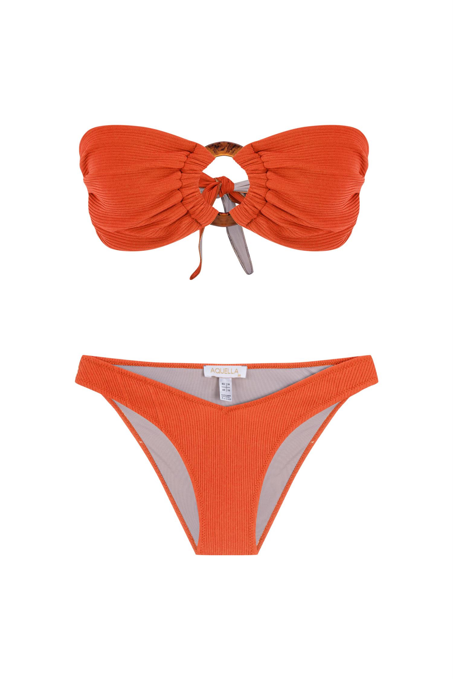 Tokalı Nar Çiçeği Straplez Bikini Takım