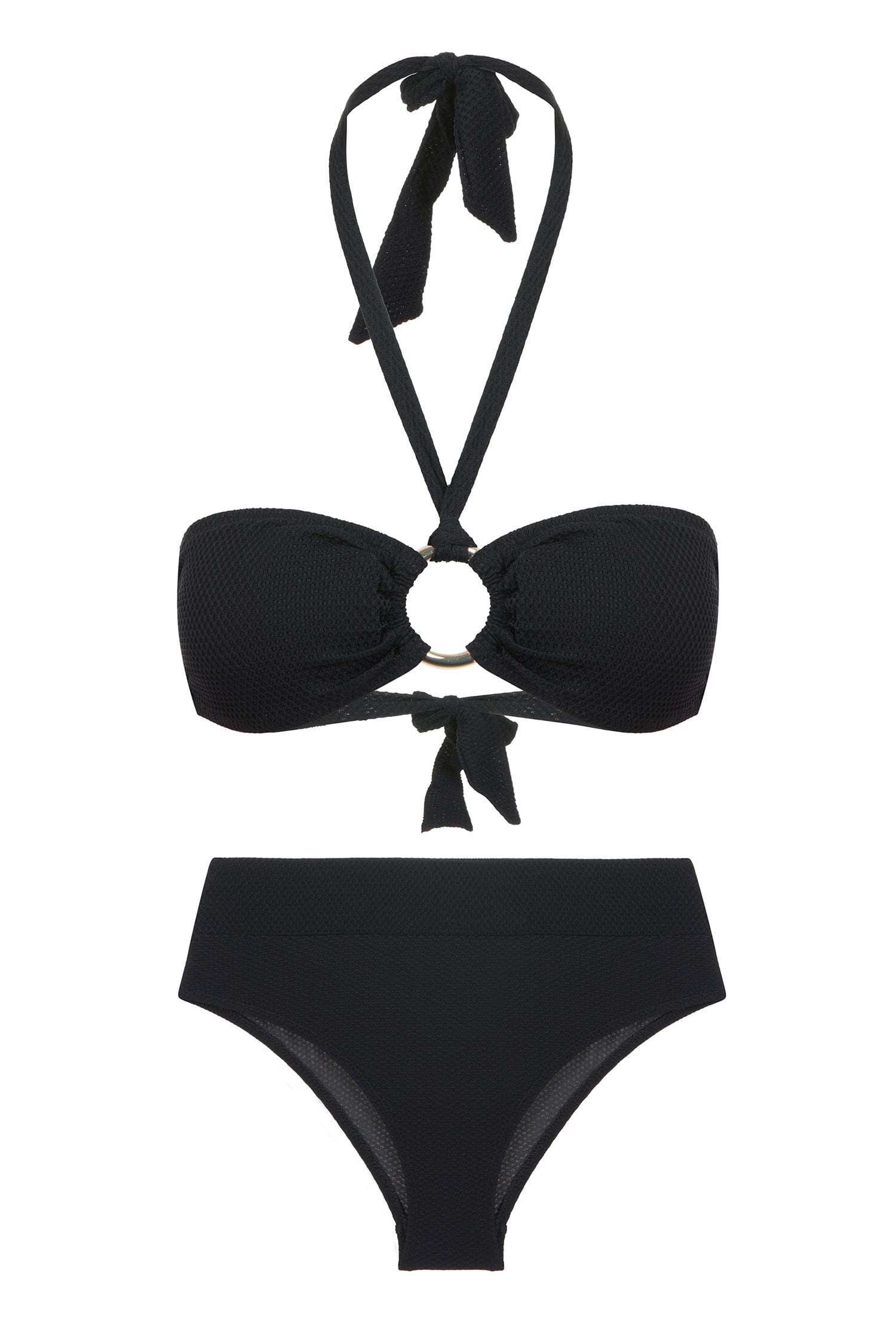 Tokalı Siyah Dokulu Straplez Bikini Takım