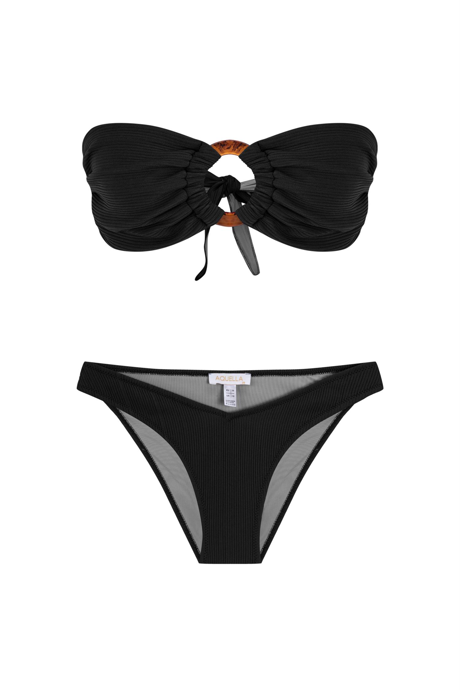 Tokalı Siyah Straplez Bikini Takım