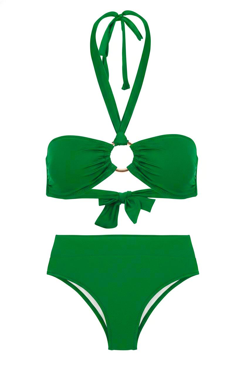 Tokalı Yeşil Straplez Bikini Takım