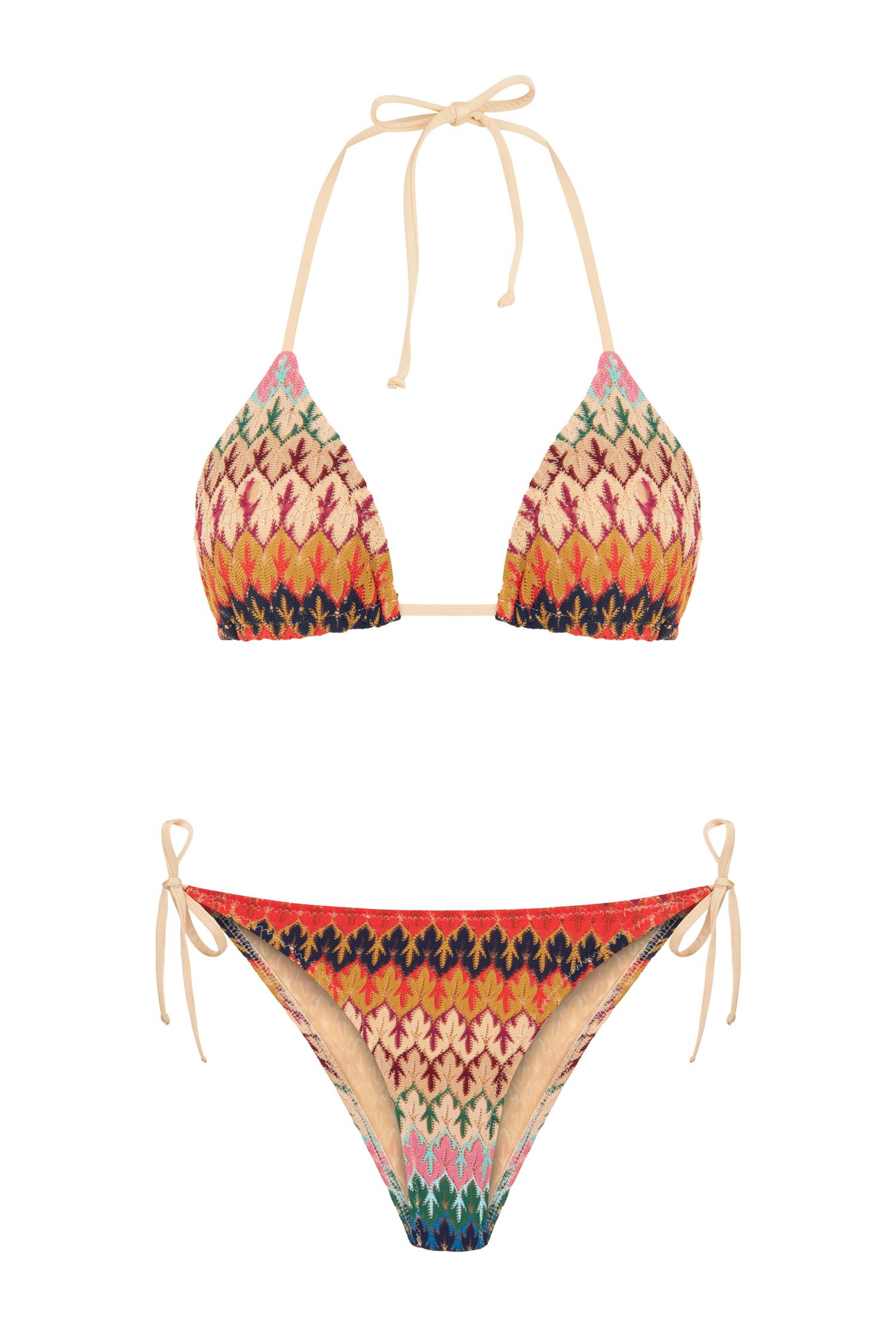 Triko Renkli Desenli Üçgen Bikini Takım
